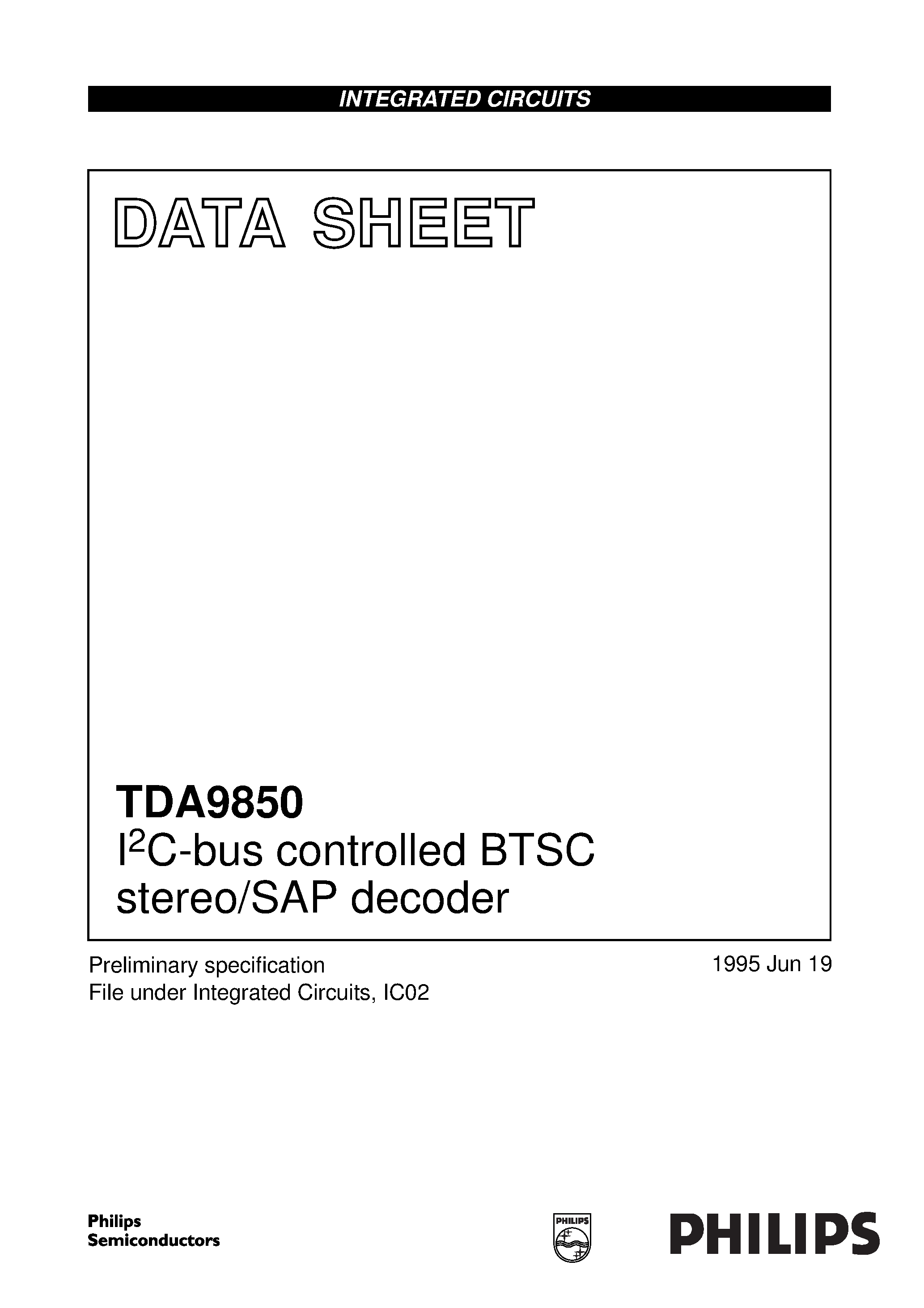 Даташит TDA9850 - I2C-bus controlled BTSC stereo/SAP decoder страница 1