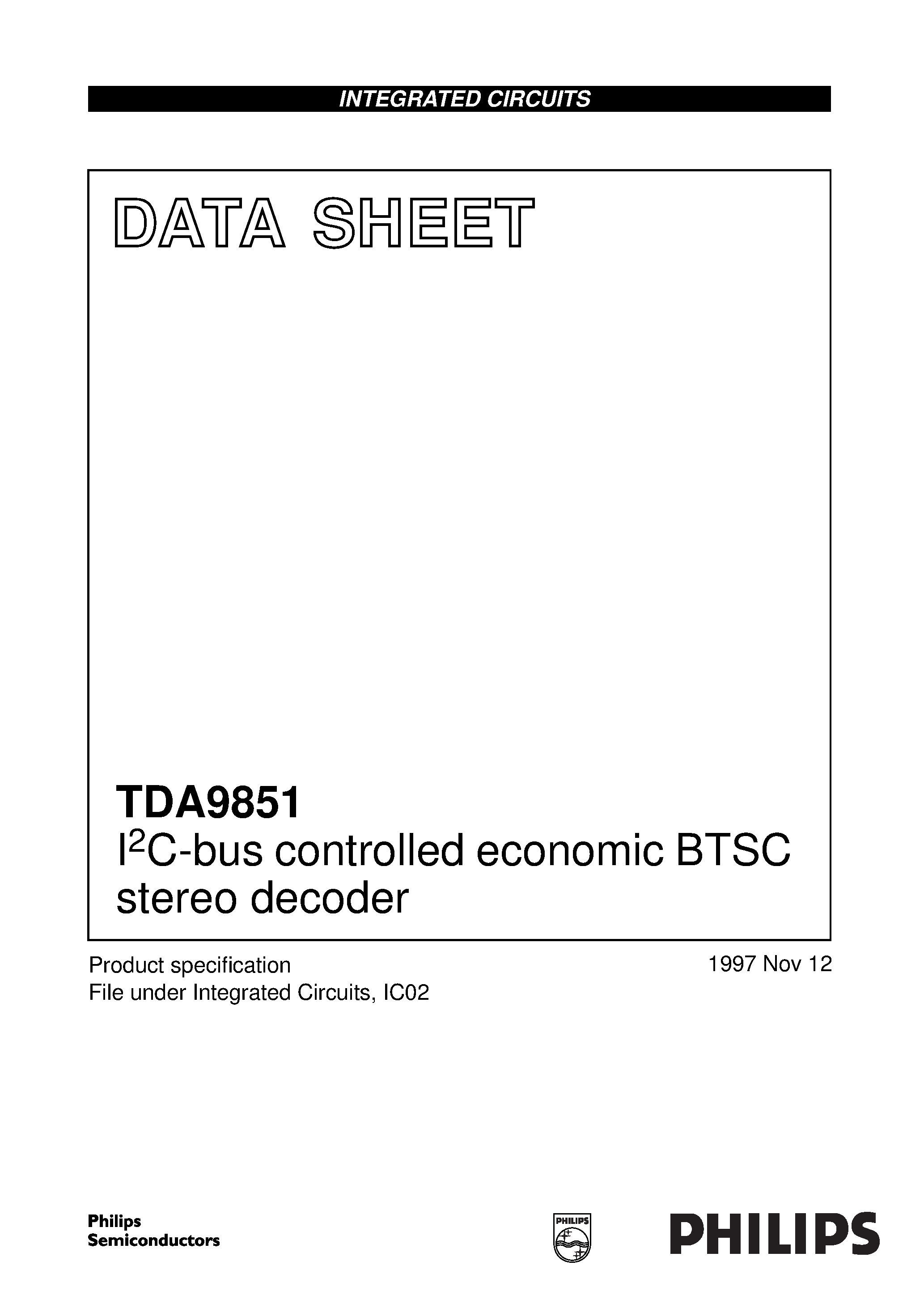 Даташит TDA9851T - I2C-bus controlled economic BTSC stereo decoder страница 1