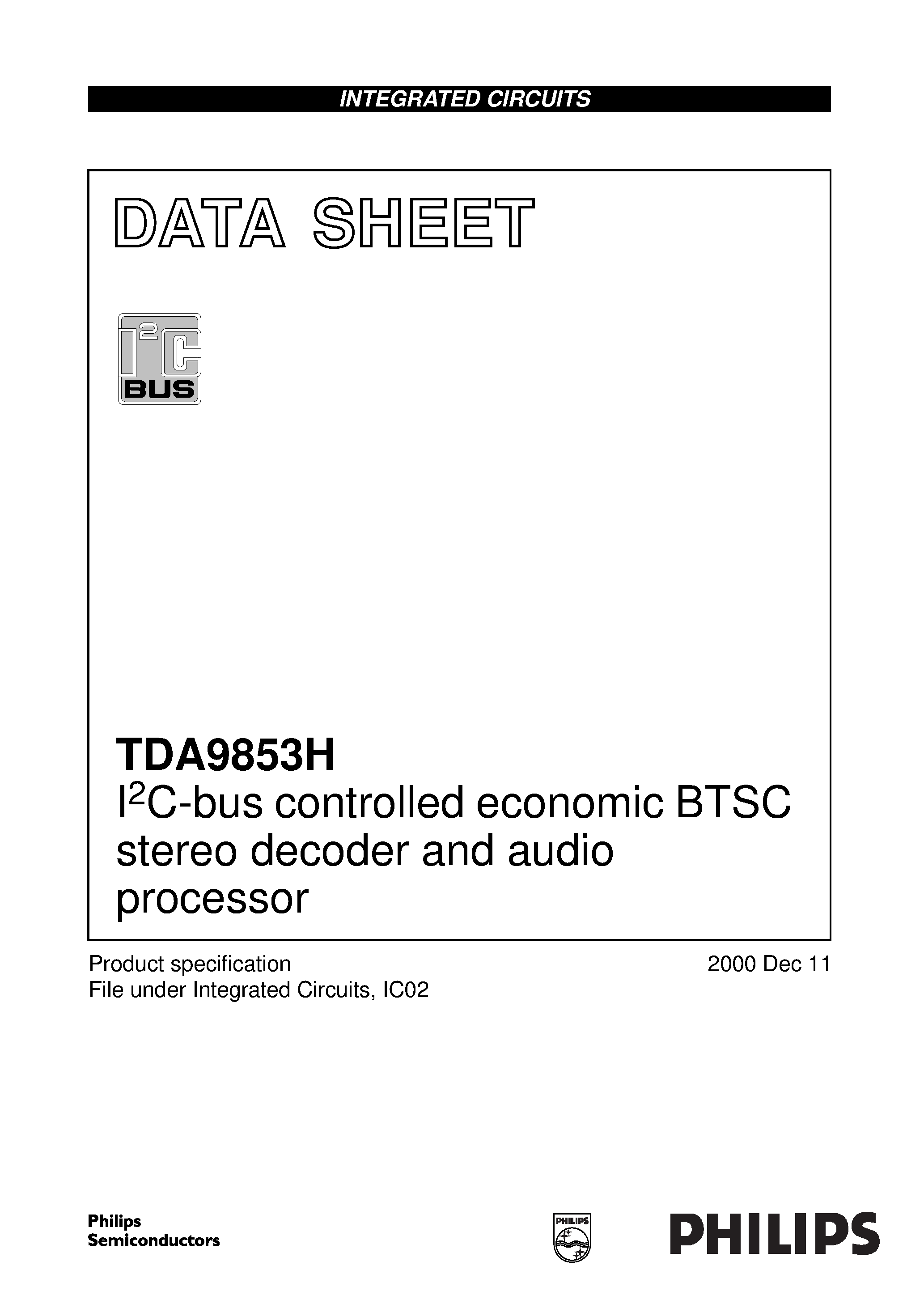 Даташит TDA9853 - I2C-bus controlled economic BTSC stereo decoder and audio processor страница 1