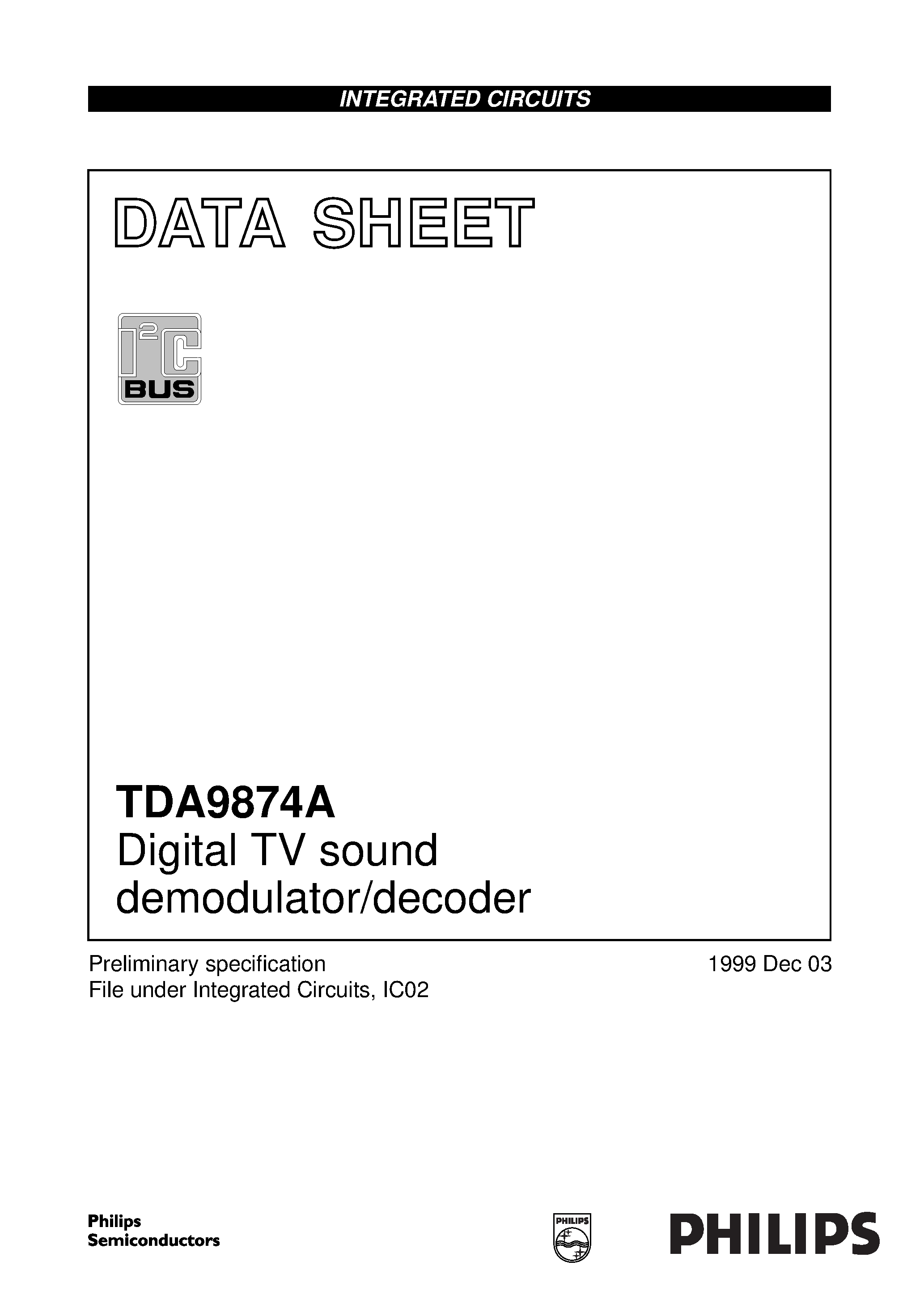 Даташит TDA9874A - Digital TV sound demodulator/decoder страница 1