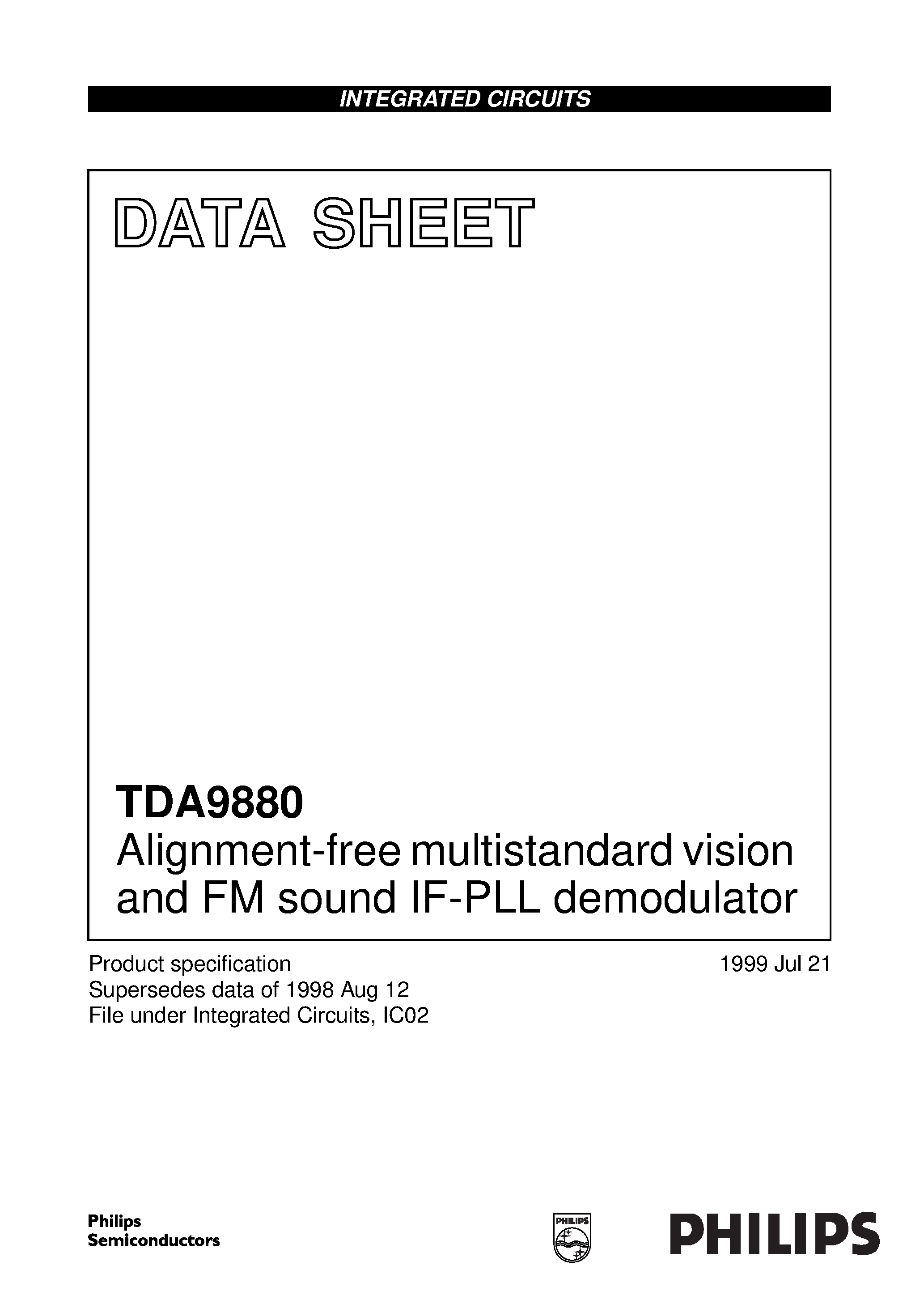 Даташит TDA9880 - Alignment-free multistandard vision and FM sound IF-PLL demodulator страница 1