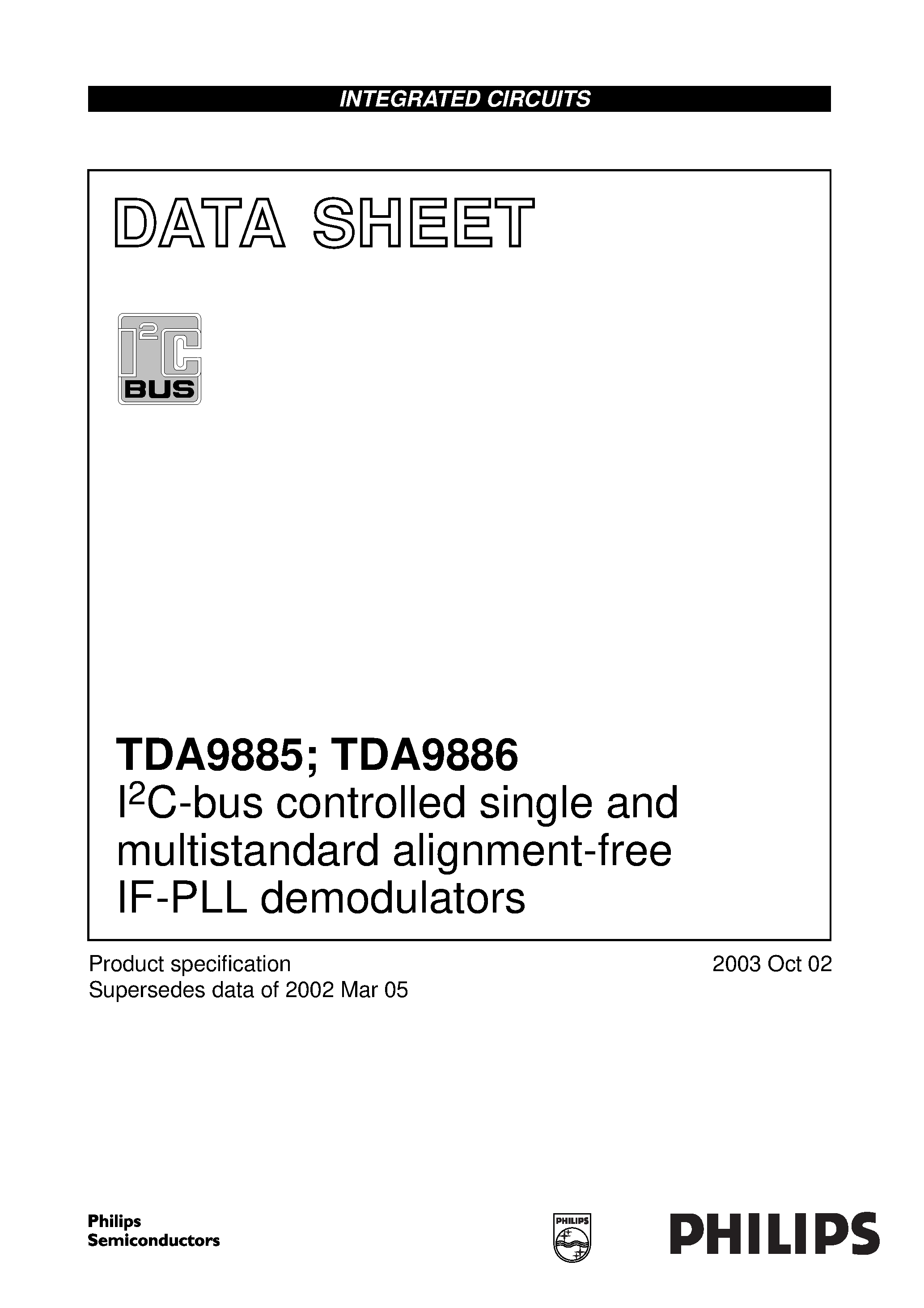 Даташит TDA9885 - I2C-bus controlled single and multistandard alignment-free IF-PLL demodulators страница 1