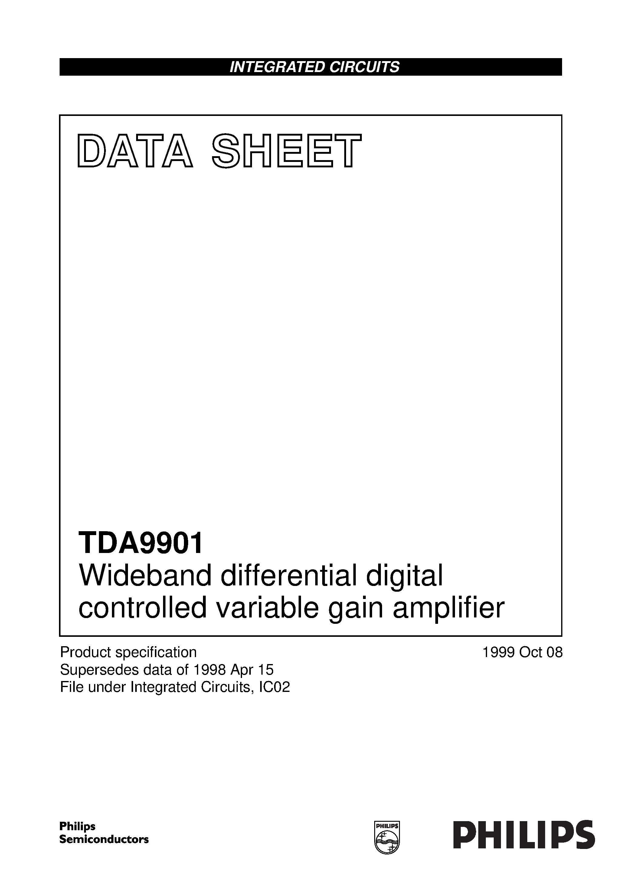 Даташит TDA9901 - Wideband differential digital controlled variable gain amplifier страница 1