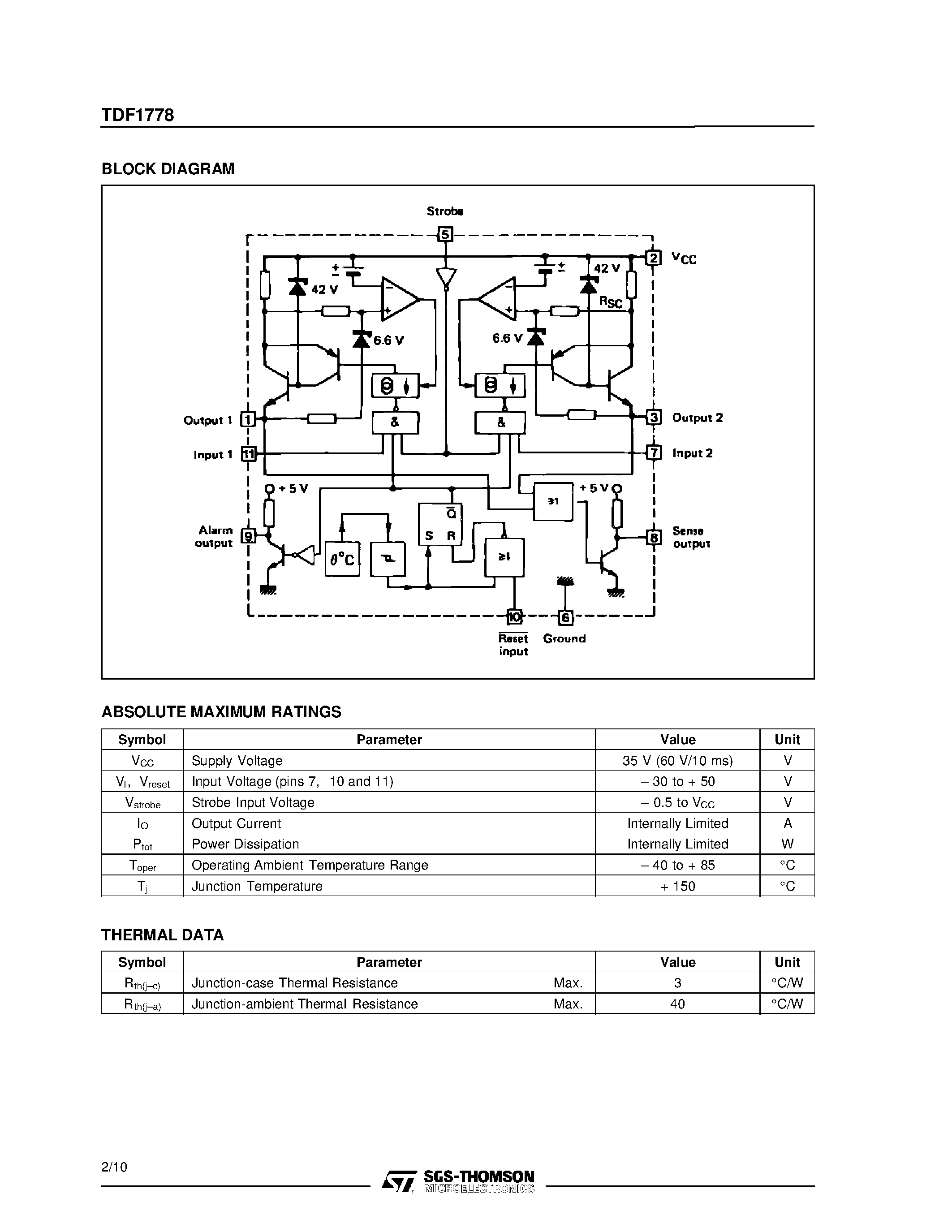 Даташит TDF1778SP - DUAL 2-A SOURCE DRIVER страница 2