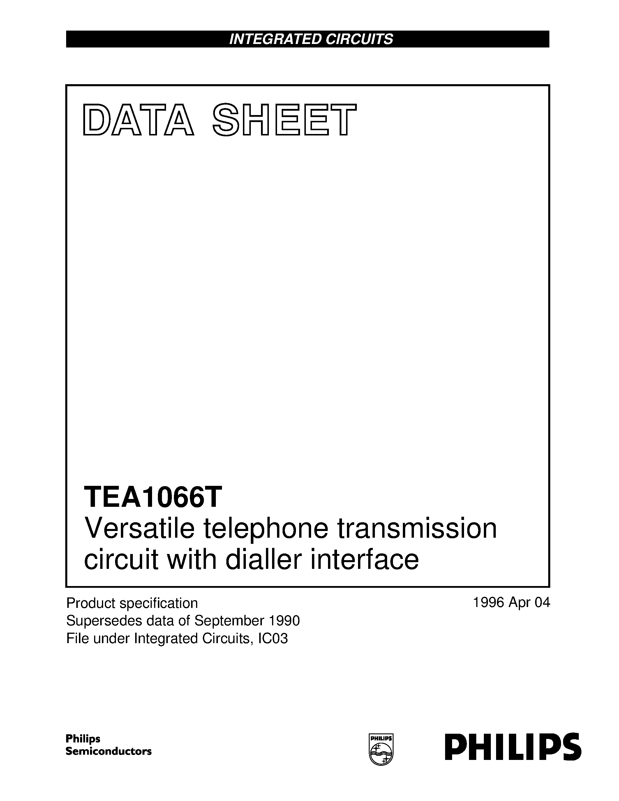 Даташит TEA1066T - Versatile telephone transmission circuit with dialler interface страница 1