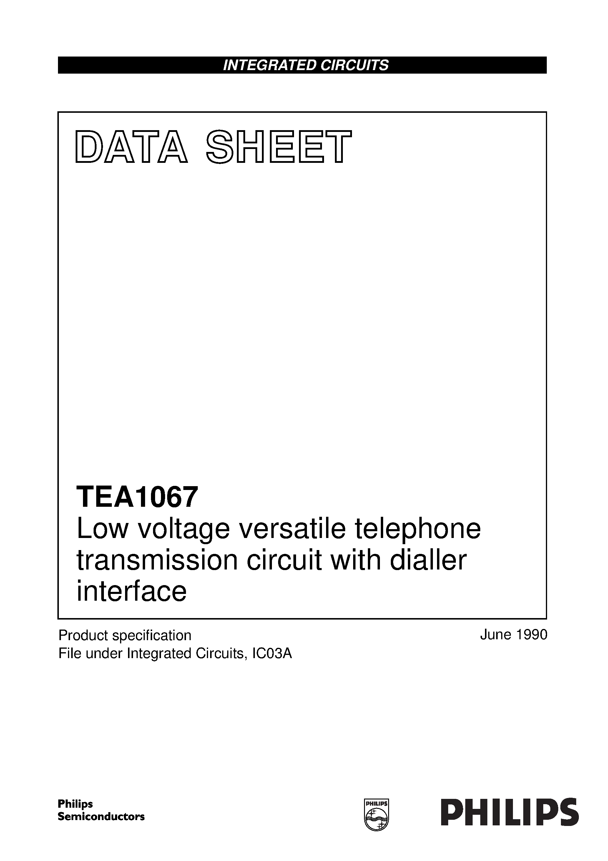 Даташит TEA1067 - Low voltage versatile telephone transmission circuit with dialler interface страница 1