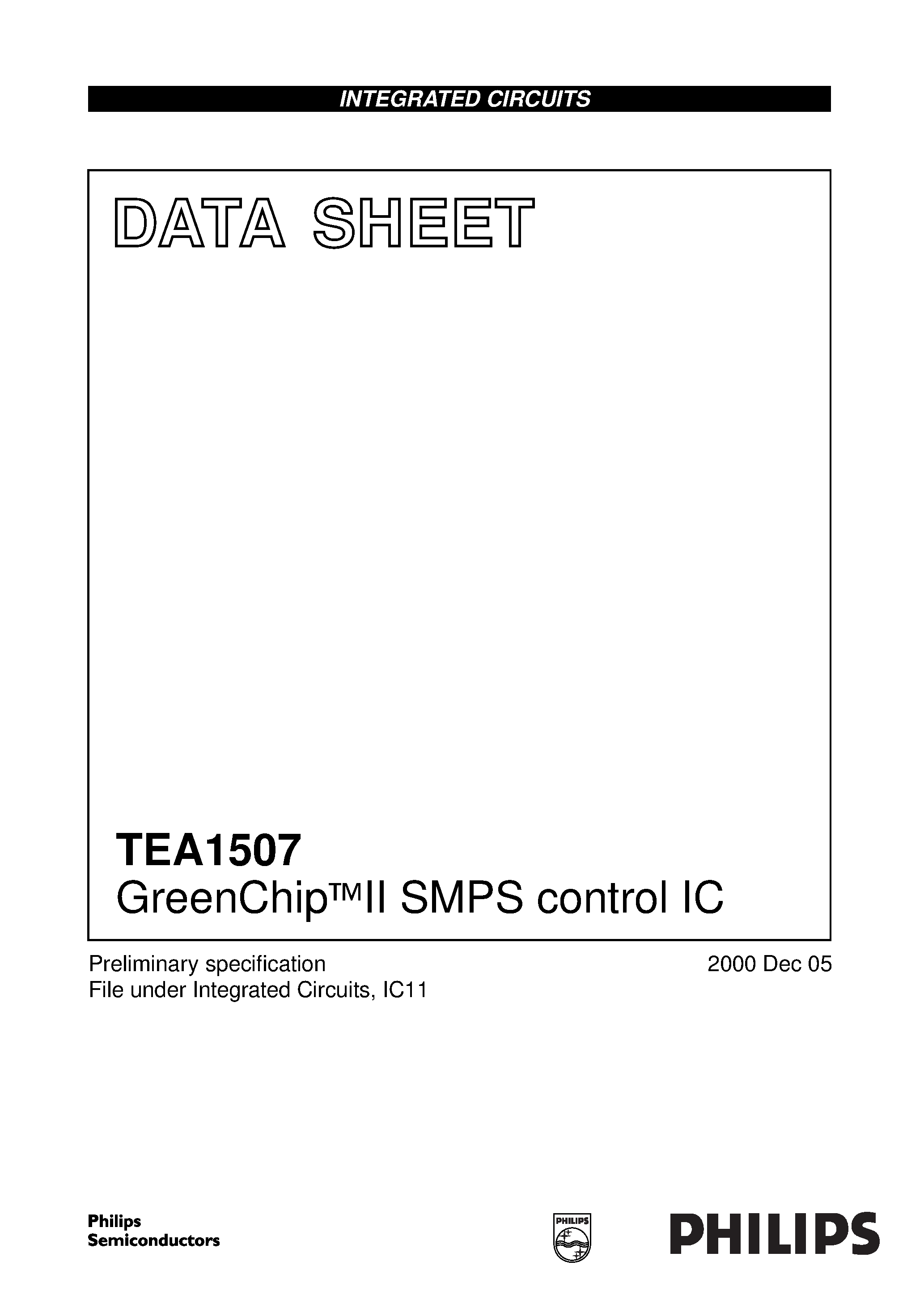 Datasheet TEA1507 - GreenChipII SMPS control IC page 1