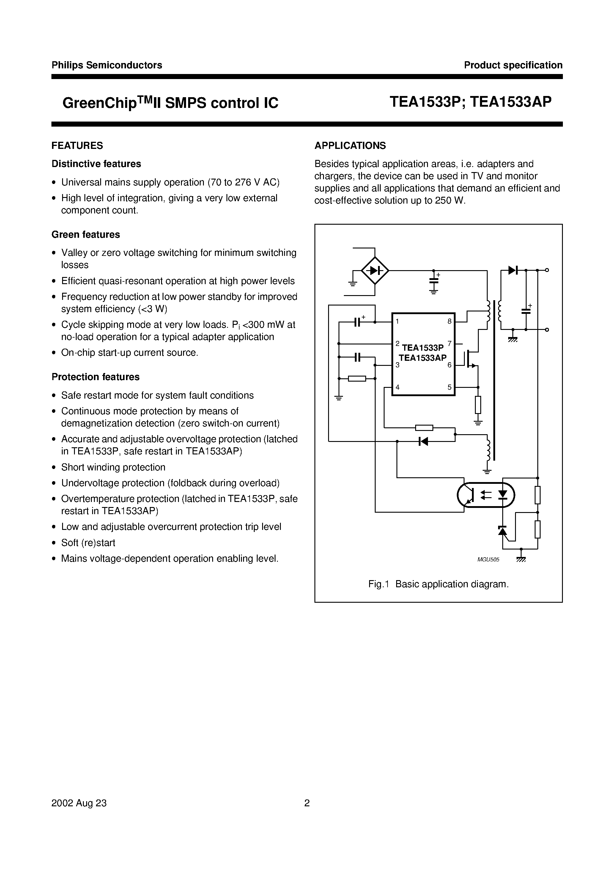 Datasheet TEA1533AP - GreenChip SMPS control IC page 2