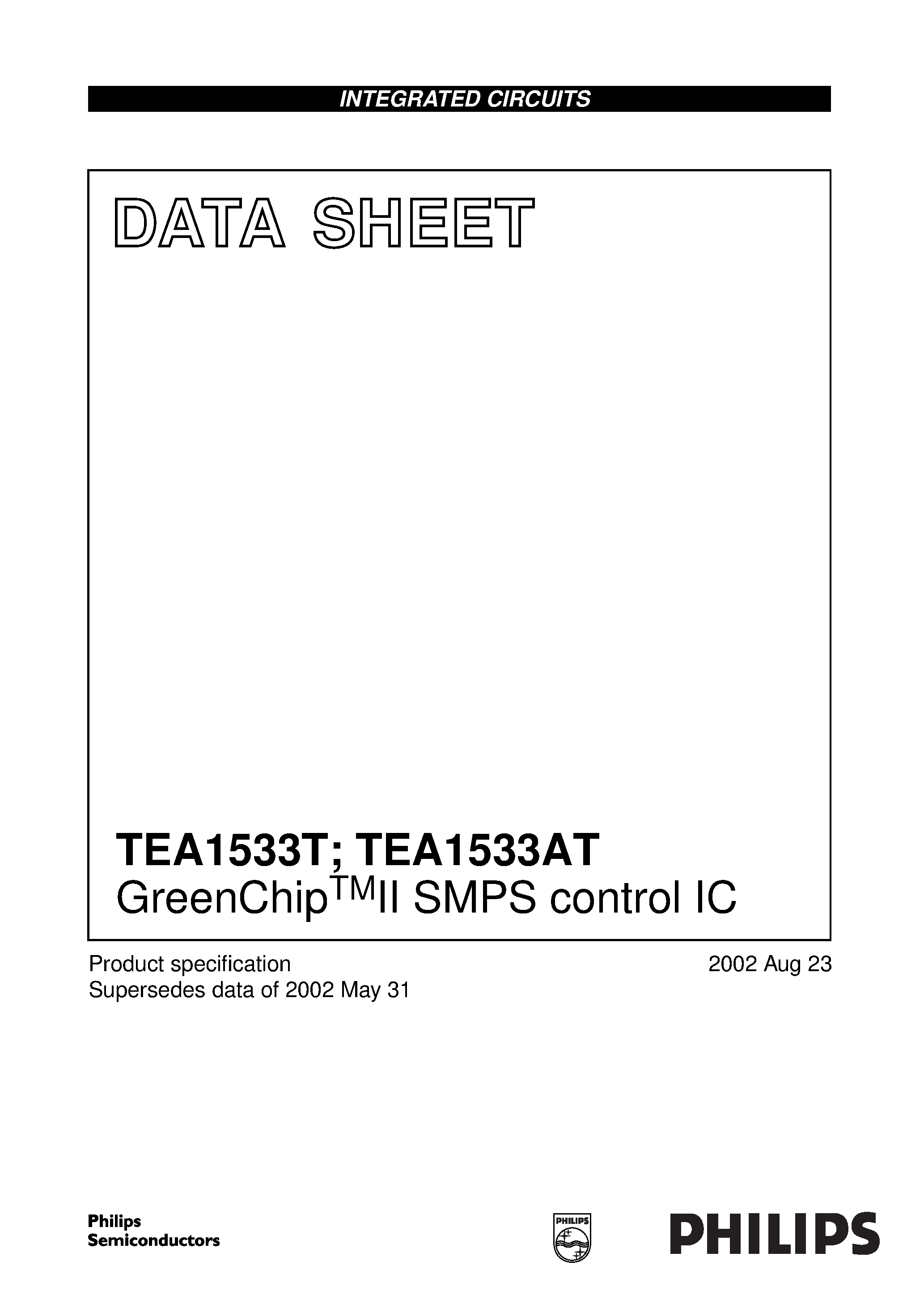 Datasheet TEA1533T - GreenChipTMII SMPS control IC page 1