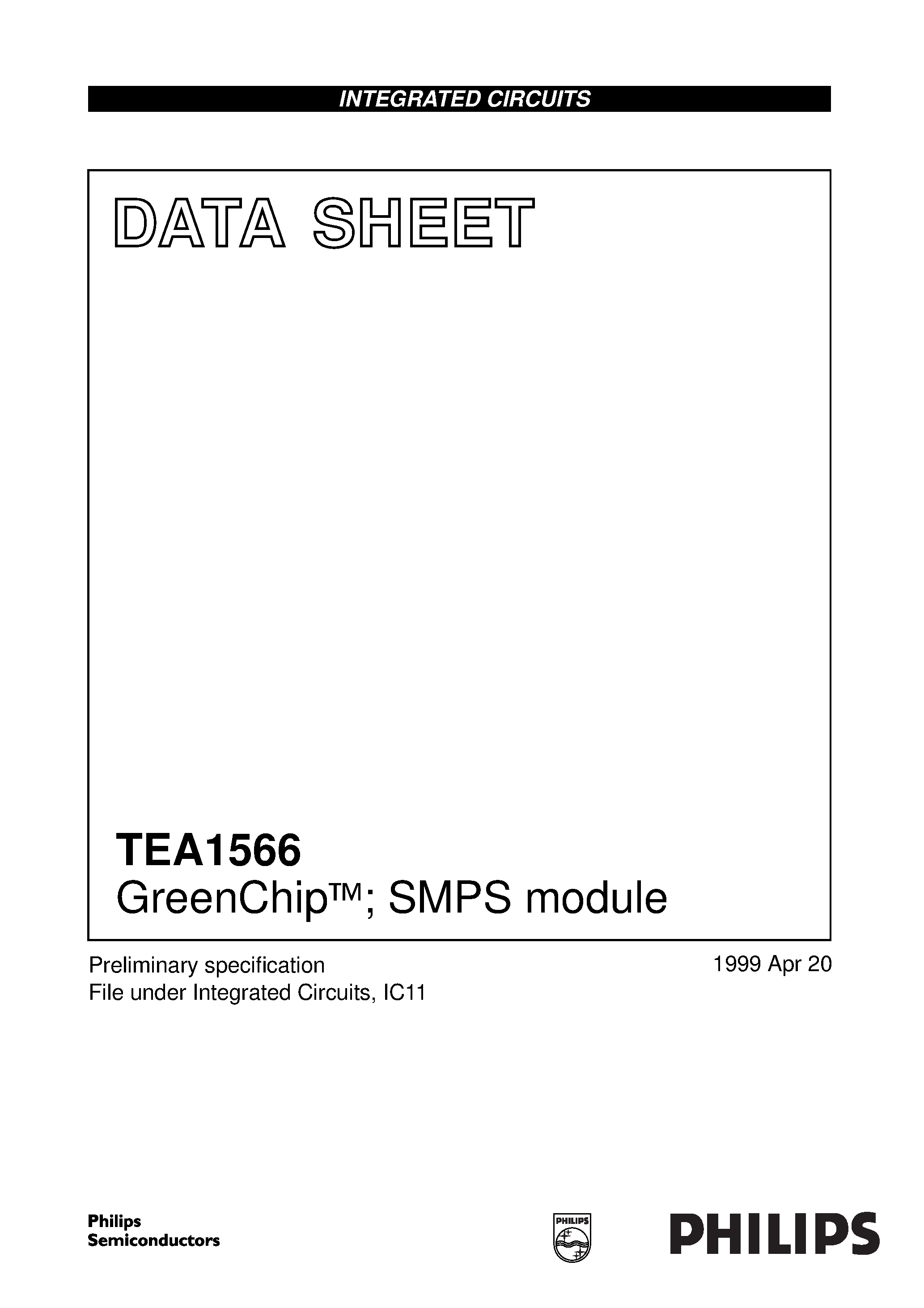 Datasheet TEA1566 - GreenChip; SMPS module page 1