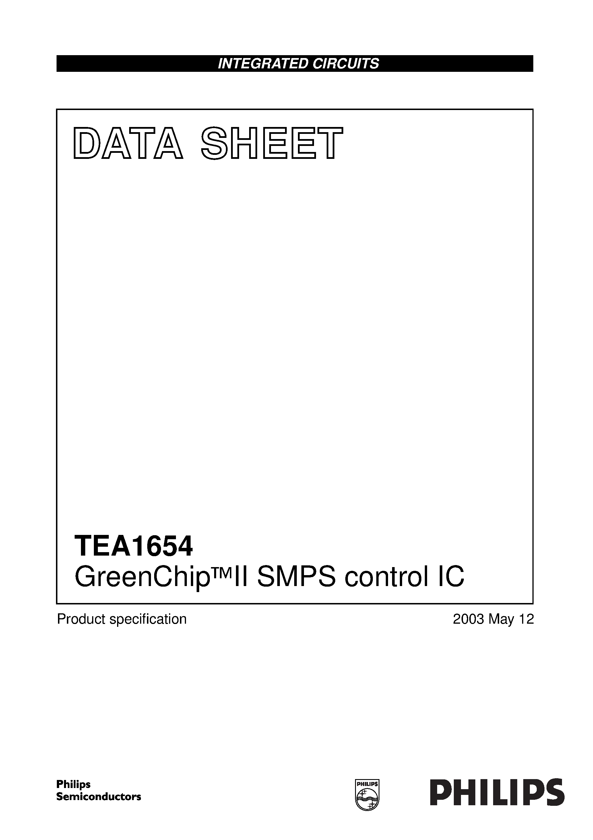 Datasheet TEA1654 - GreenChipII SMPS control IC page 1