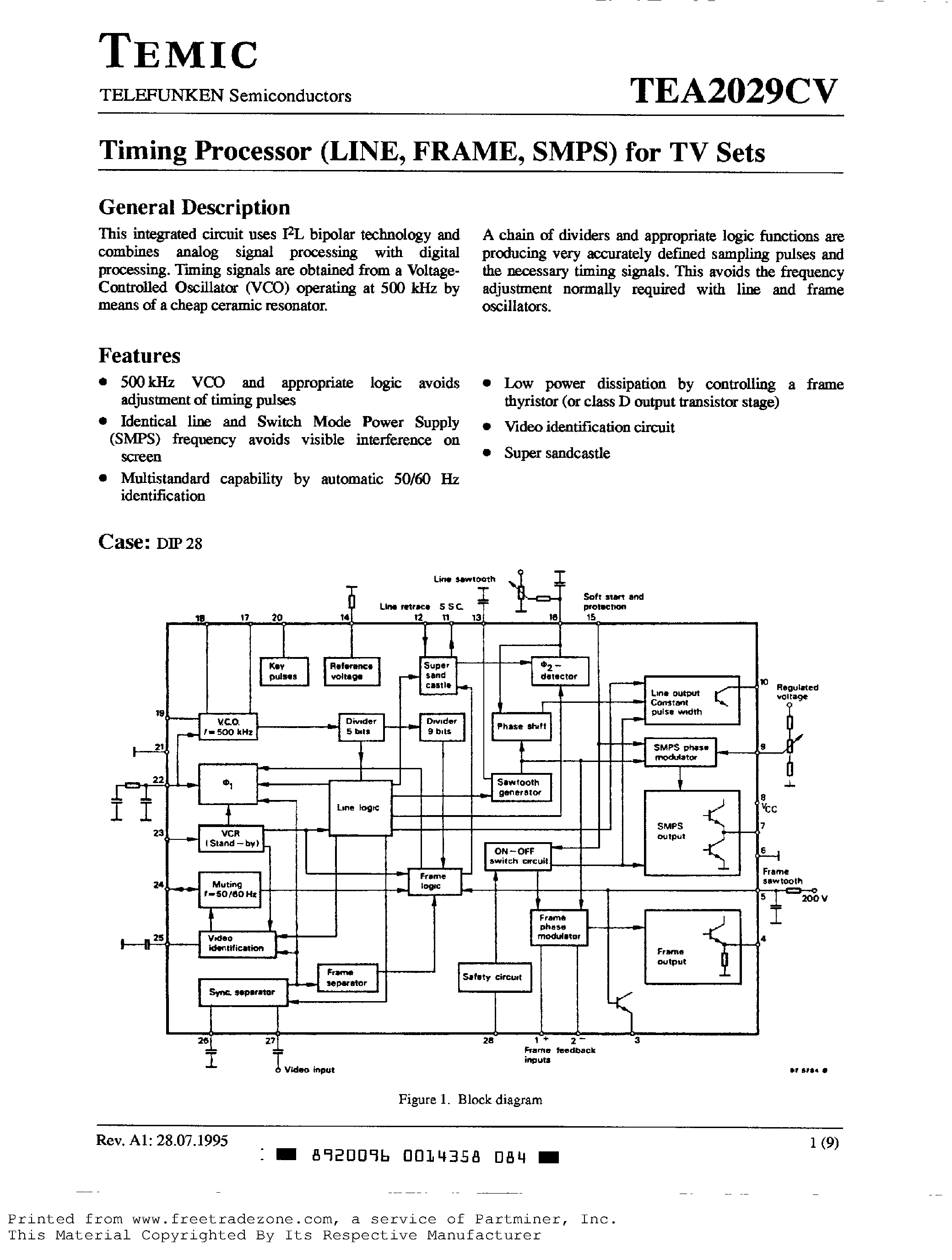 Datasheet TEA2029CV - Timing Processor (LINE/ FRAME/ SMPS) for TV Sets page 1