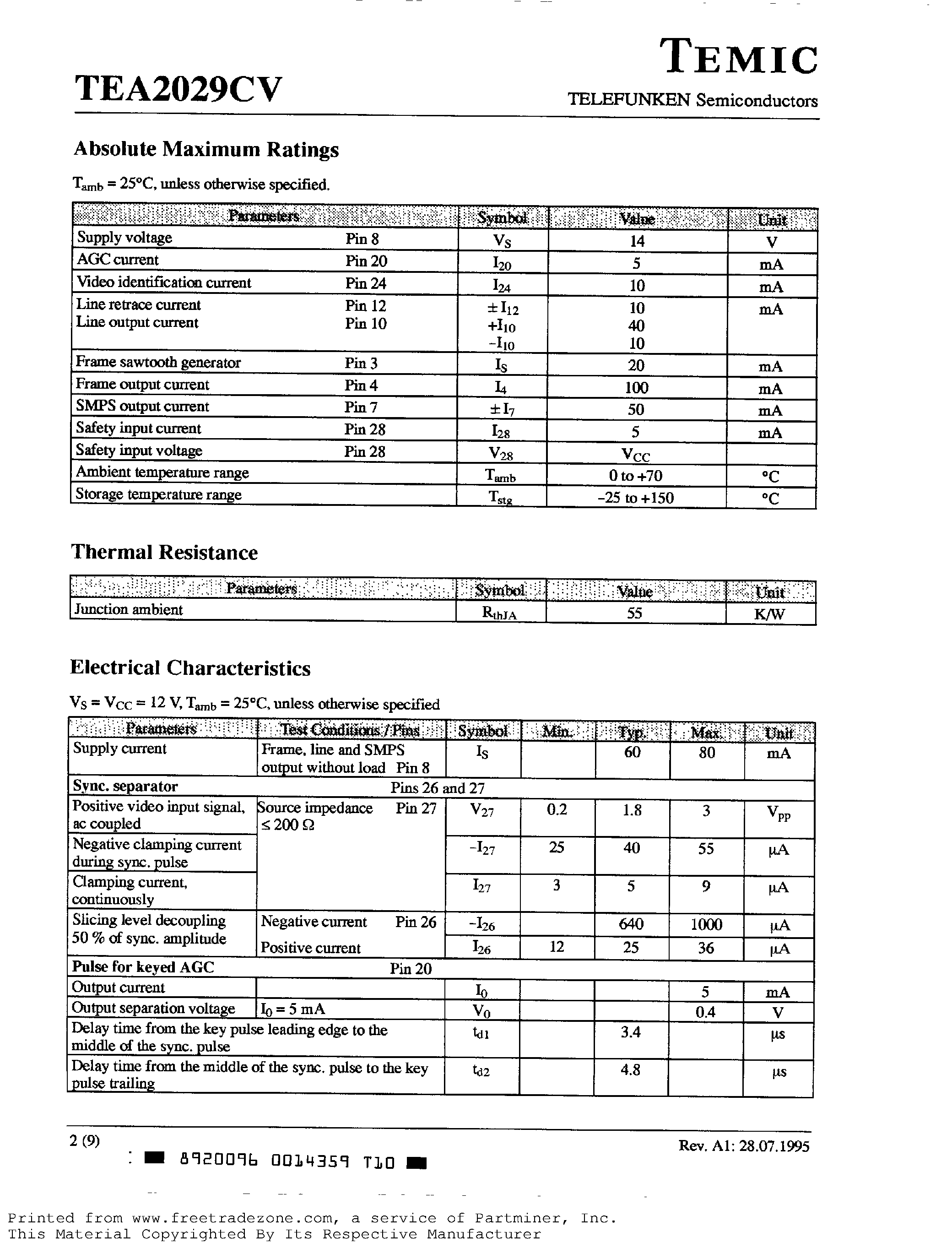 Datasheet TEA2029CV - Timing Processor (LINE/ FRAME/ SMPS) for TV Sets page 2