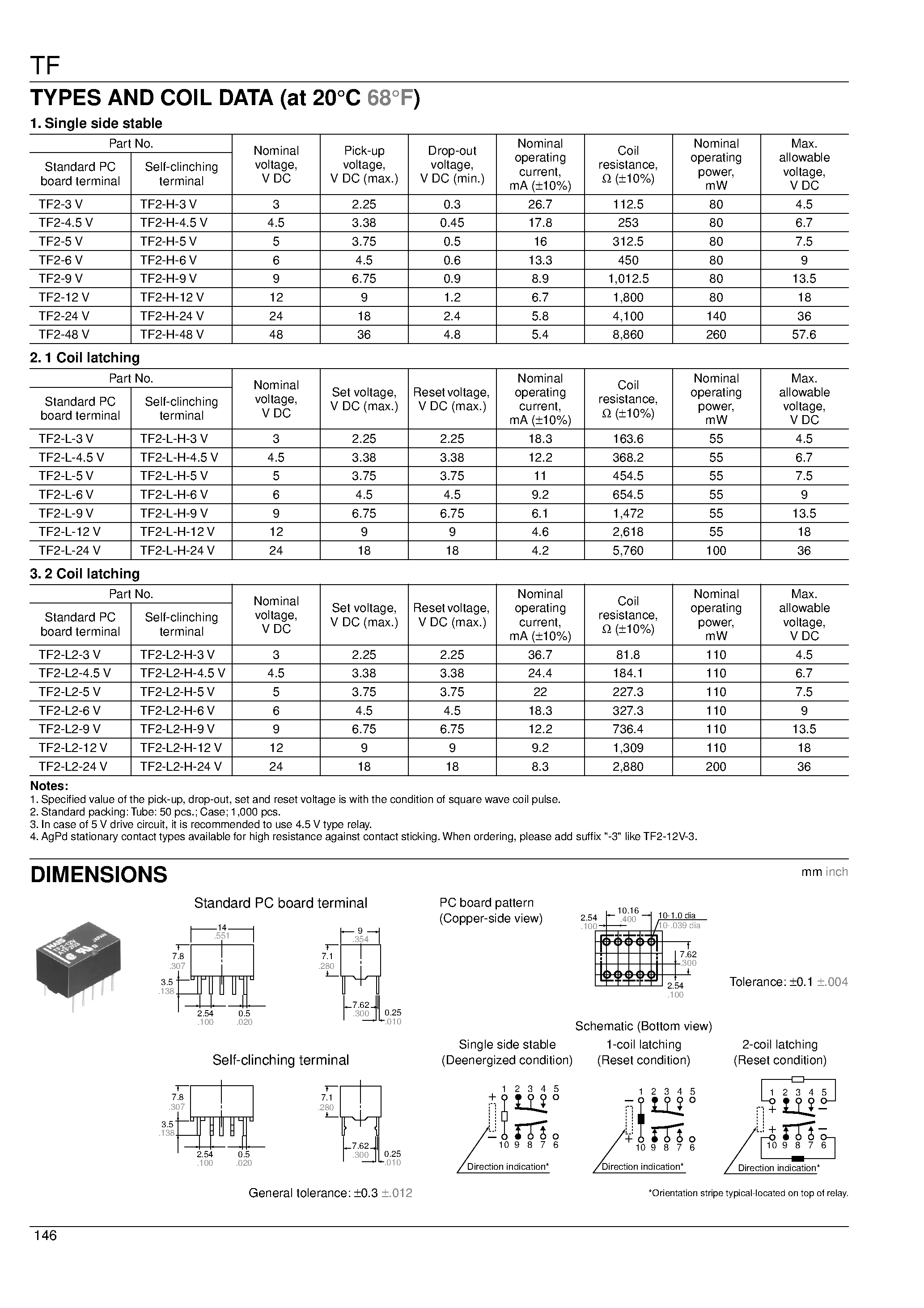 Даташит TF2-4.5V - SMALL POLARIZED RELAY WITH HIGH SENSITIVITY страница 2