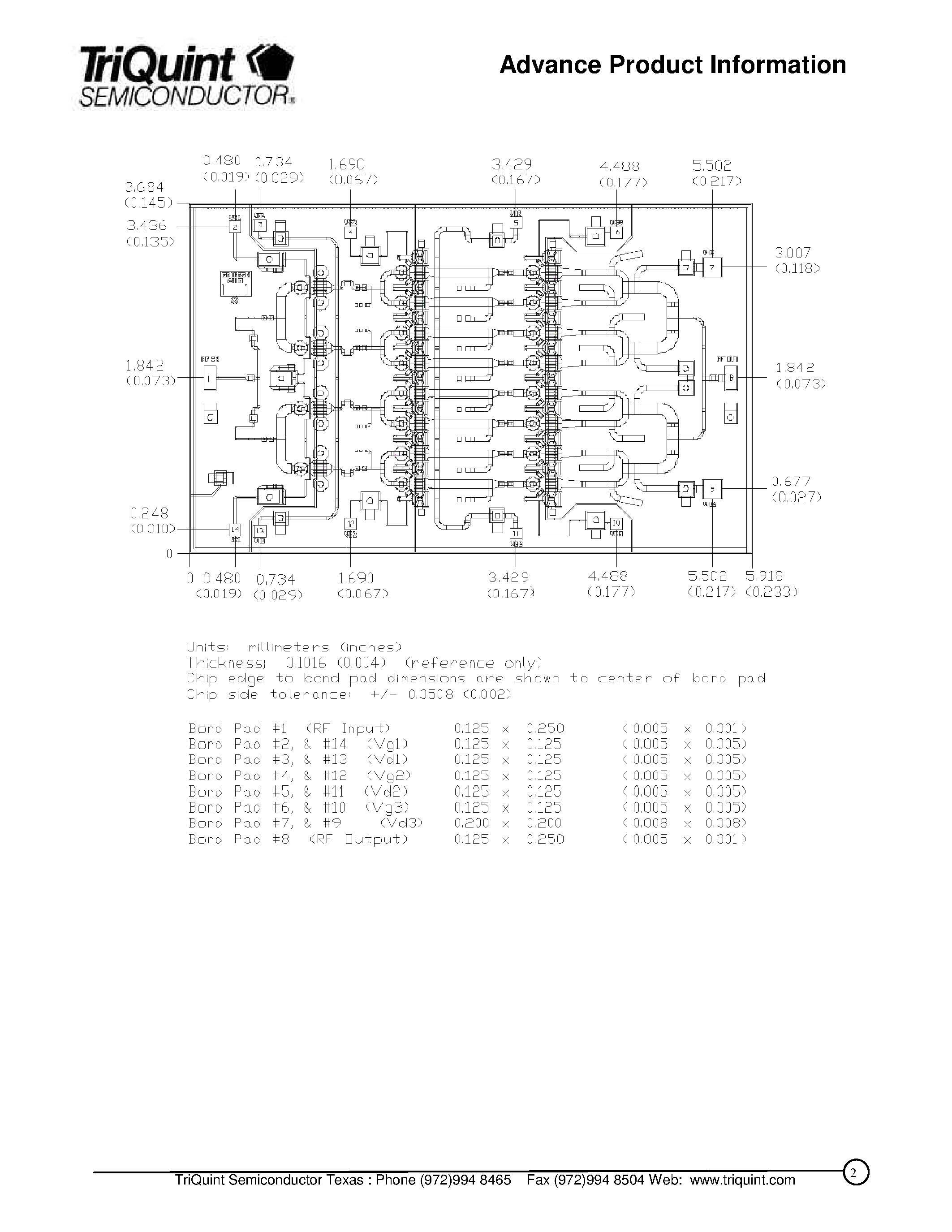 Даташит TGA1055 - Ka Band 2 Watt Power Amplifier страница 2