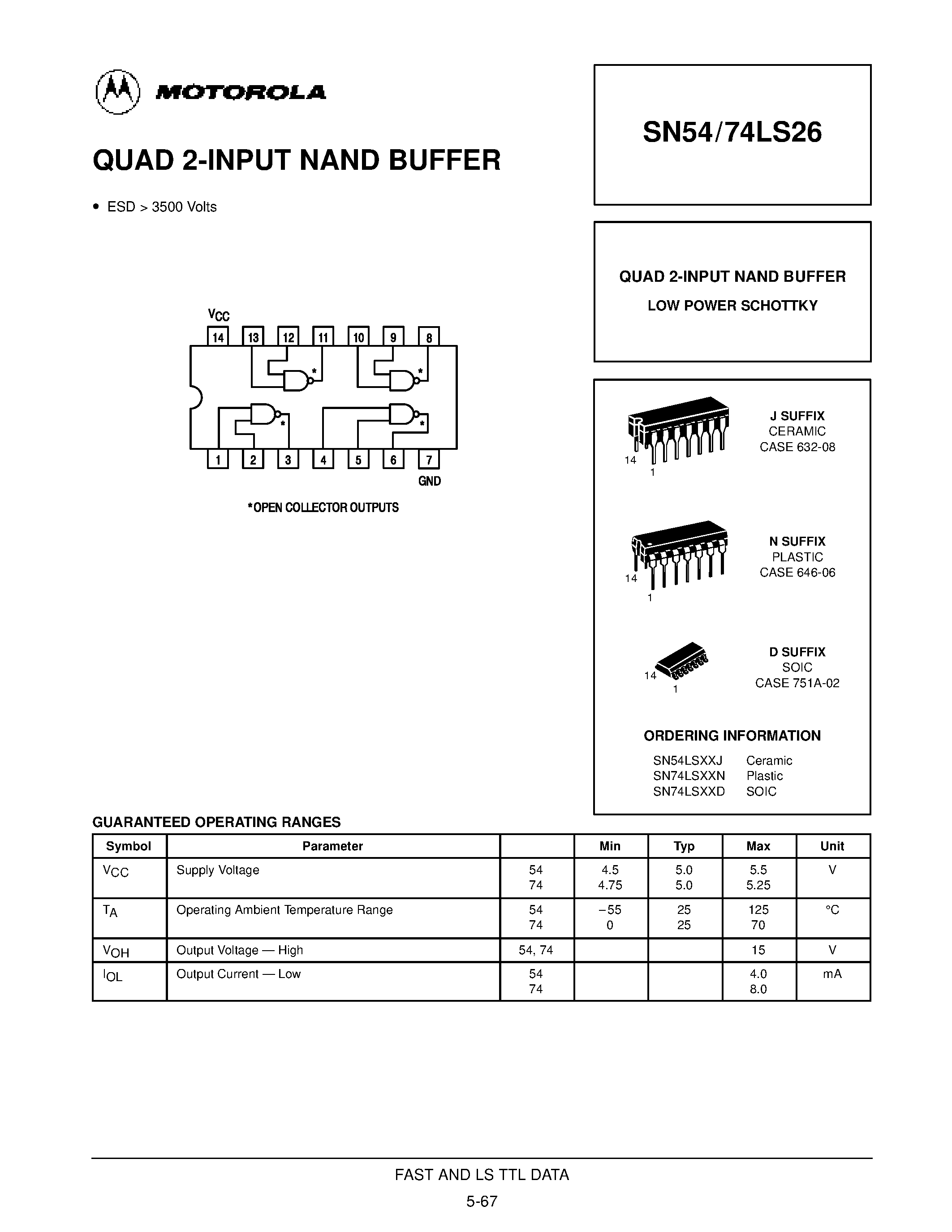 Даташит SN54LS26 - QUAD 2-INPUT NAND BUFFER страница 1