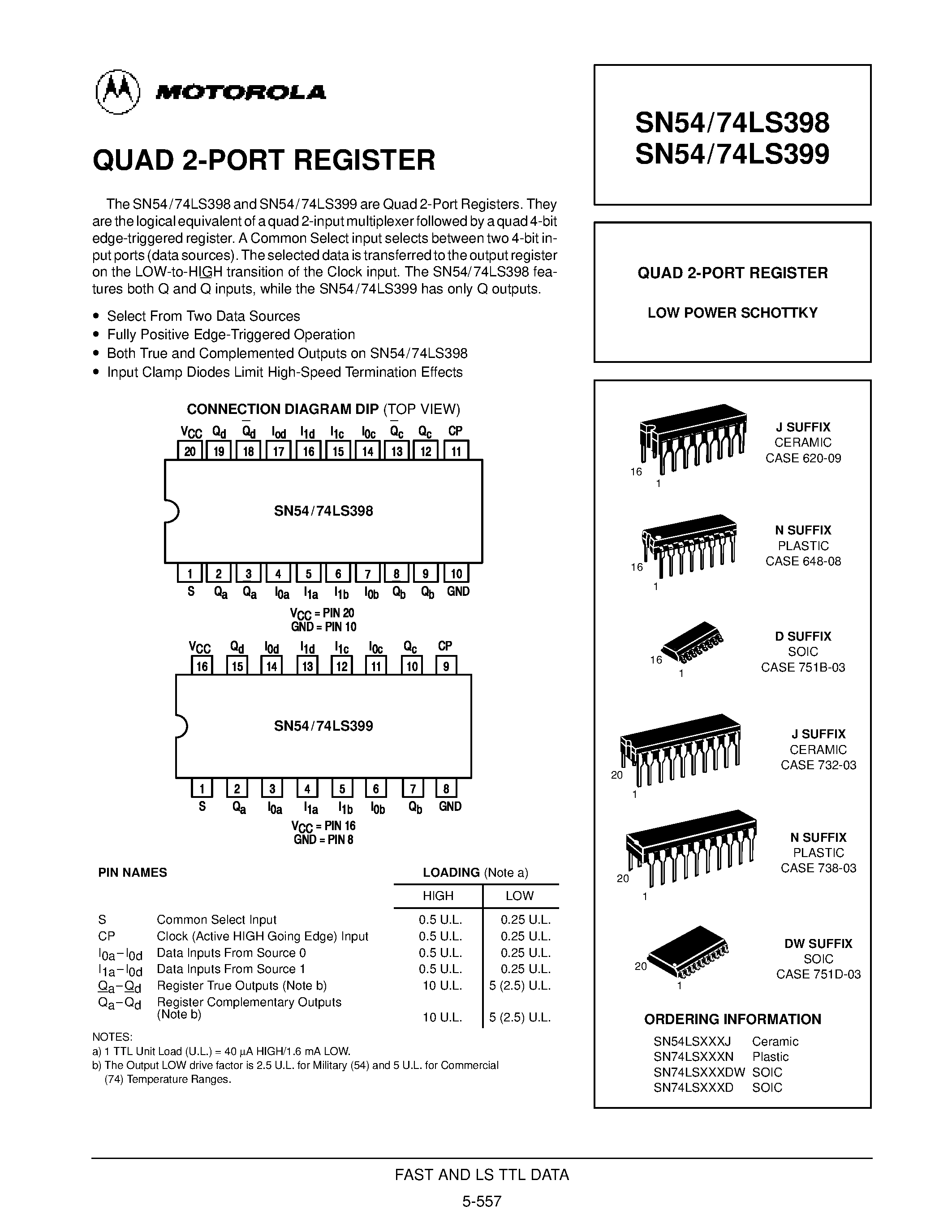 Даташит SN54LS398 - QUAD 2-PORT REGISTER страница 1