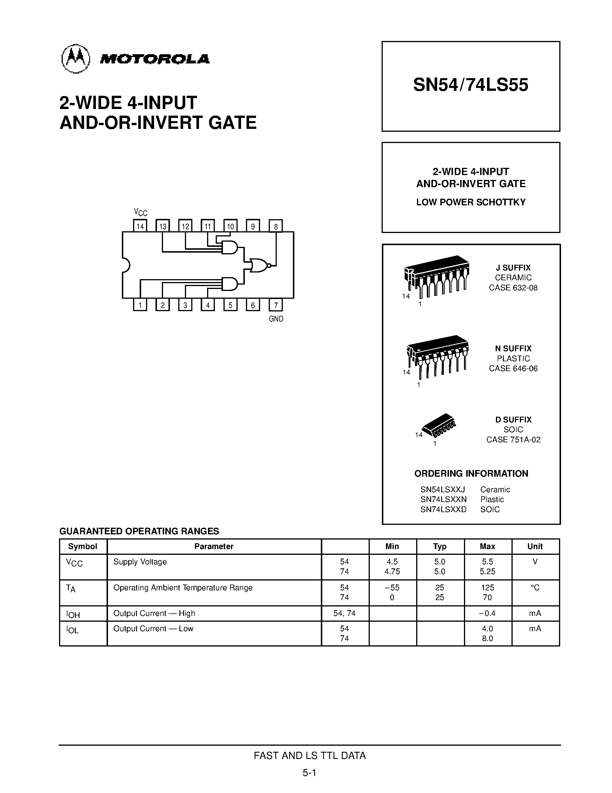 Даташит SN54LS55 - 2-WIDE 4-INPUT AND-OR-INVERT GATE страница 1