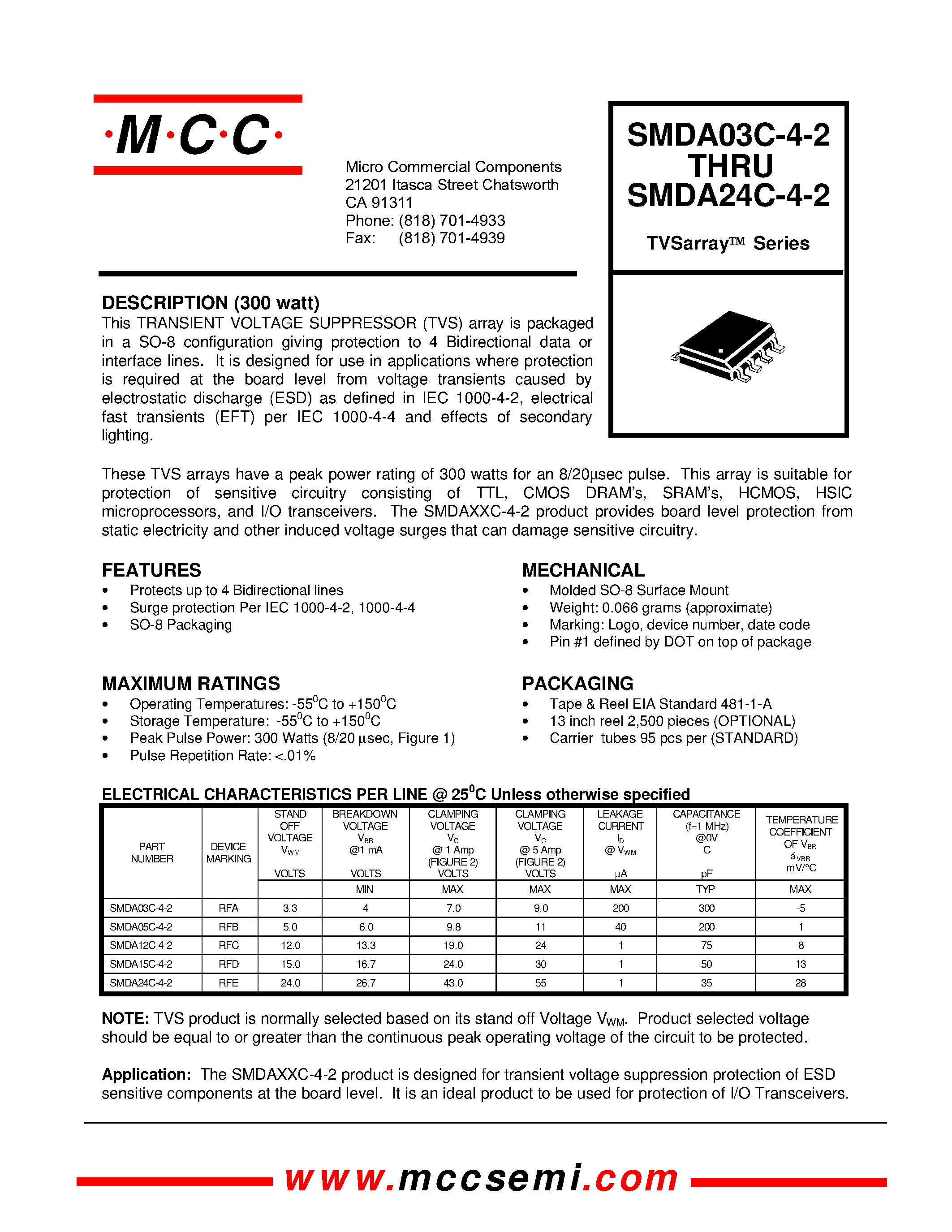 Даташит SMDA03C-4-2 - TVSarray Series страница 1