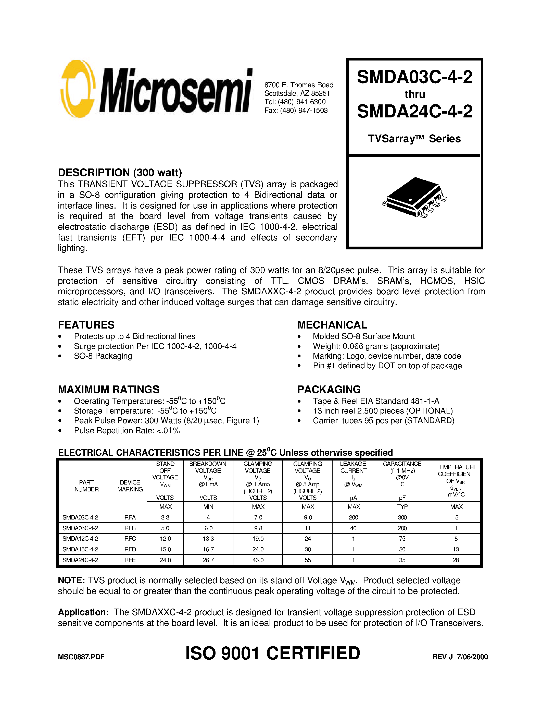 Даташит SMDA12C-4-2 - TVSarray Series страница 1