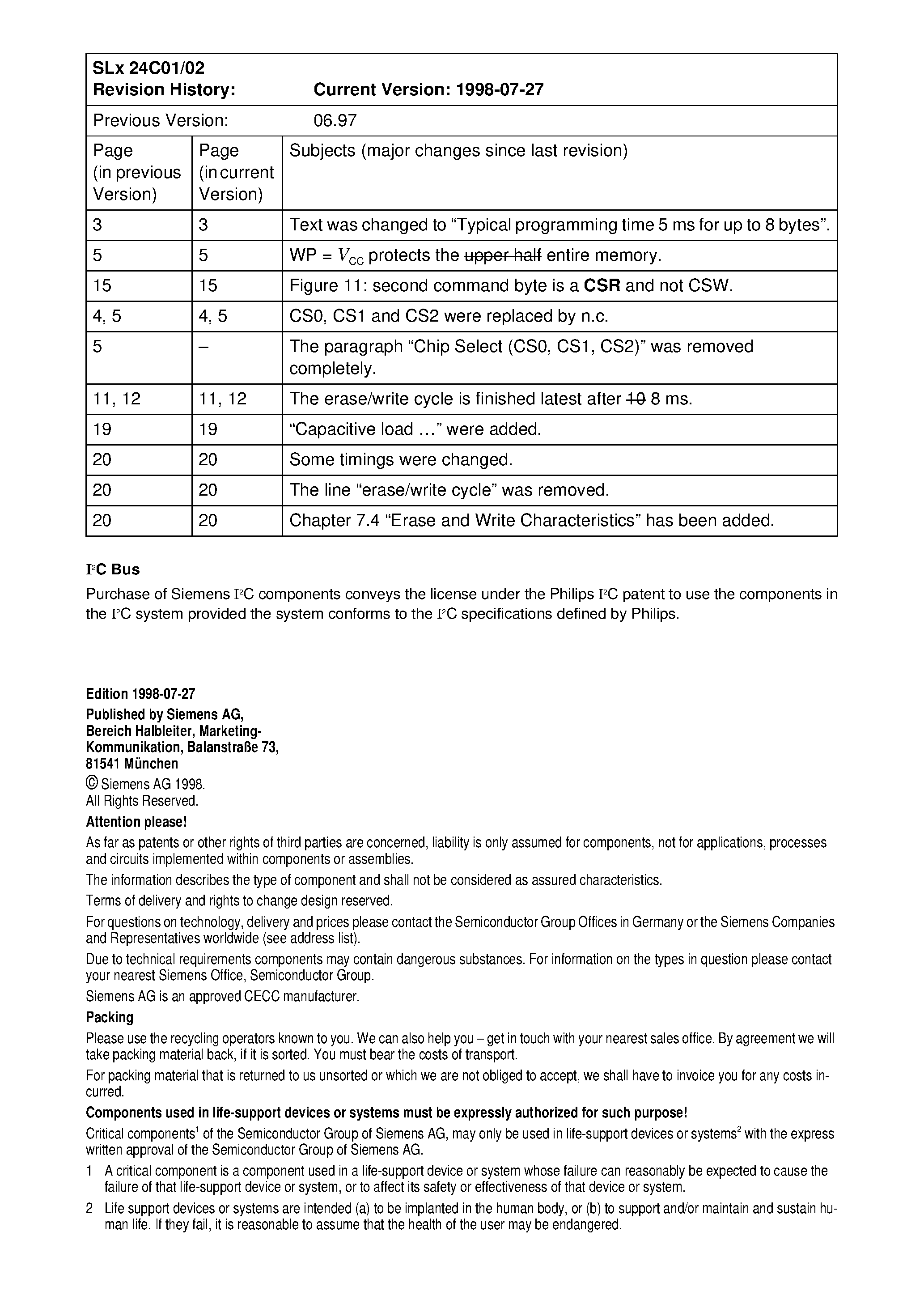 Datasheet SLA24C01-D - 1/2 Kbit 128/256 x 8 bit Serial CMOS EEPROMs/ I2C Synchronous 2-Wire Bus page 2