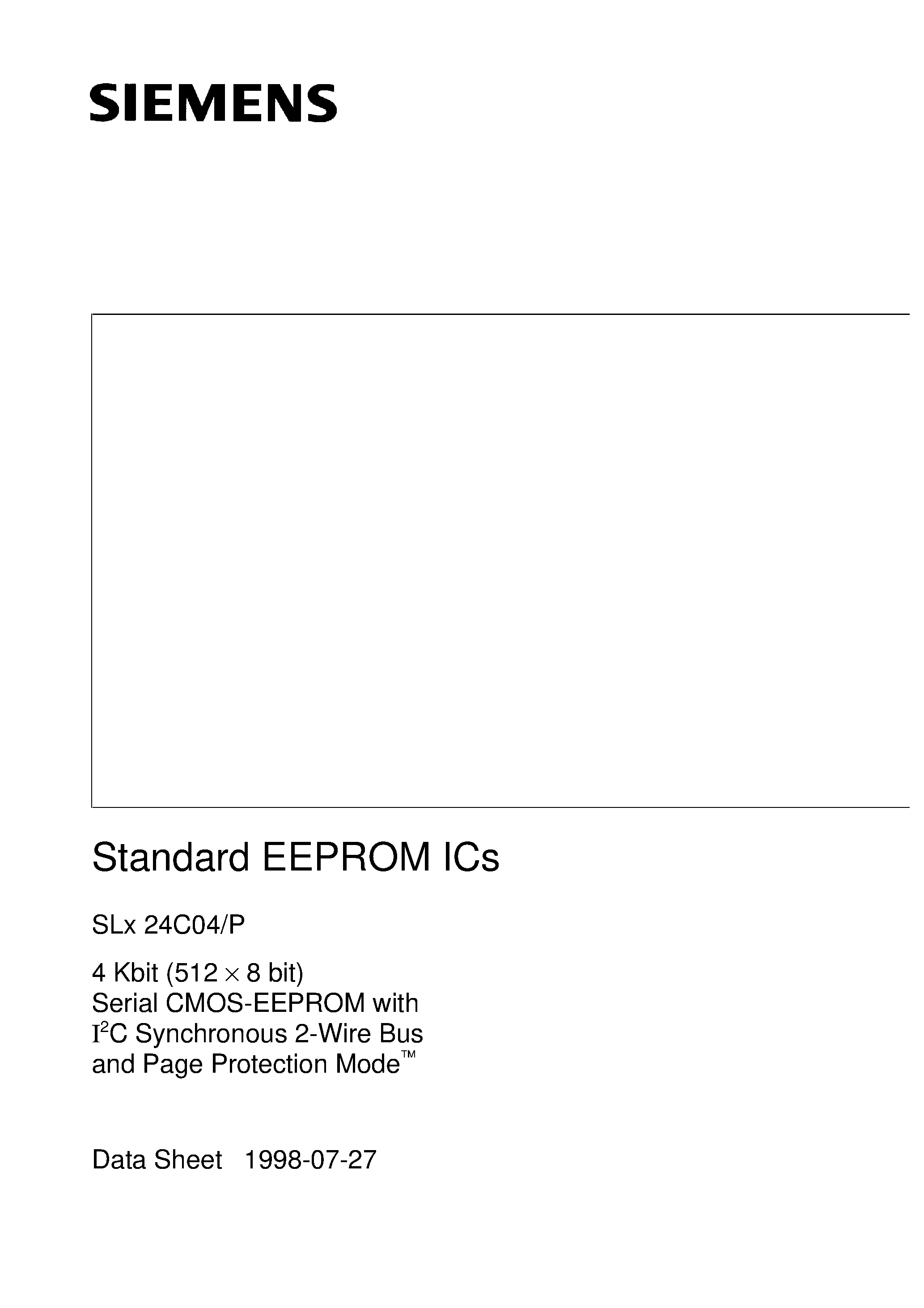 Даташит SLA24C04-D/P - 4 Kbit 512 x 8 bit Serial CMOS EEPROMs/ I2C Synchronous 2-Wire Bus/ Page Protection Mode страница 1