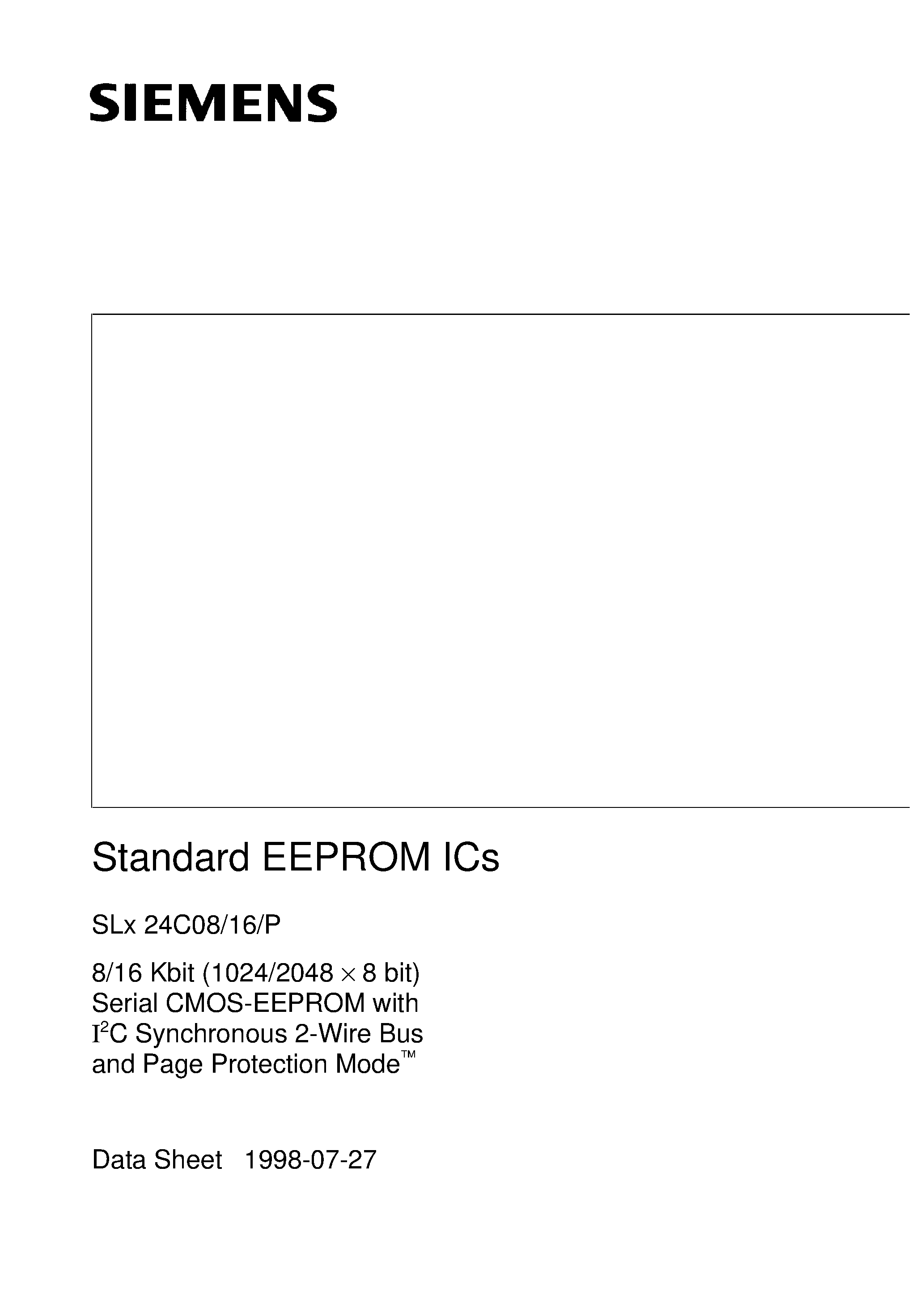 Даташит SLA24C08-D/P - 8/16 Kbit 1024/2048 x 8 bit Serial CMOS EEPROMs/ I2C Synchronous 2-Wire Bus/ Page Protection Mode страница 1