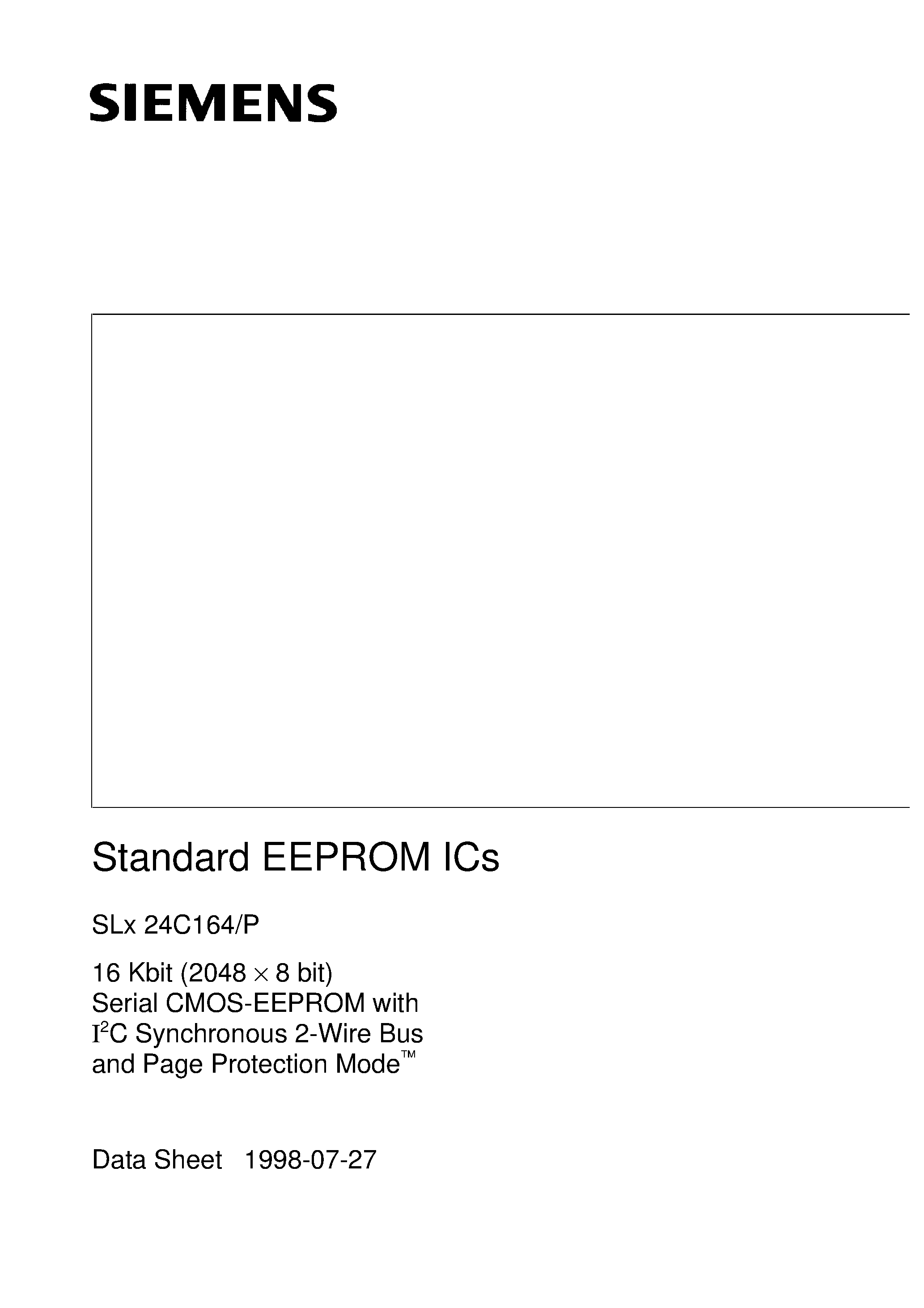 Даташит SLA24C164-D/P - 16 Kbit 2048 x 8 bit Serial CMOS EEPROMs/ I2C Synchronous 2-Wire Bus/ Page Protection Mode страница 1