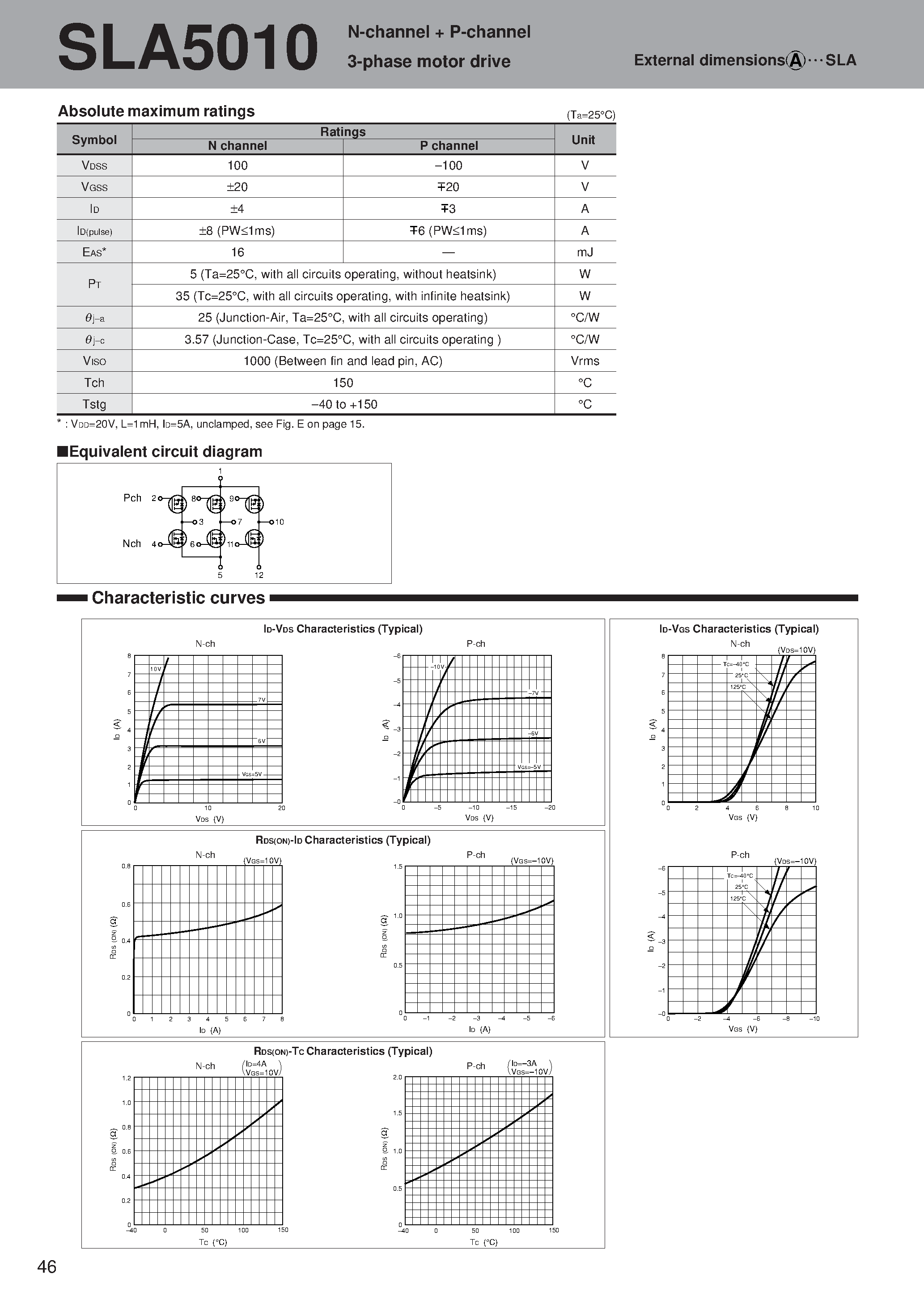 Даташит SLA5010 - N-channel + P-channel 3-phase motor drive страница 1