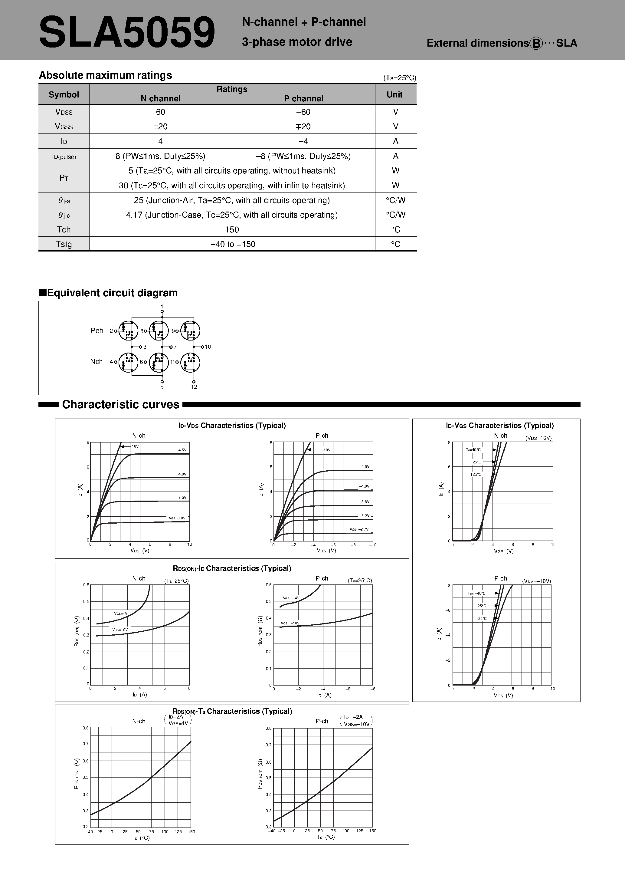 Даташит SLA5059 - N-channel + P-channel 3-phase motor drive страница 1