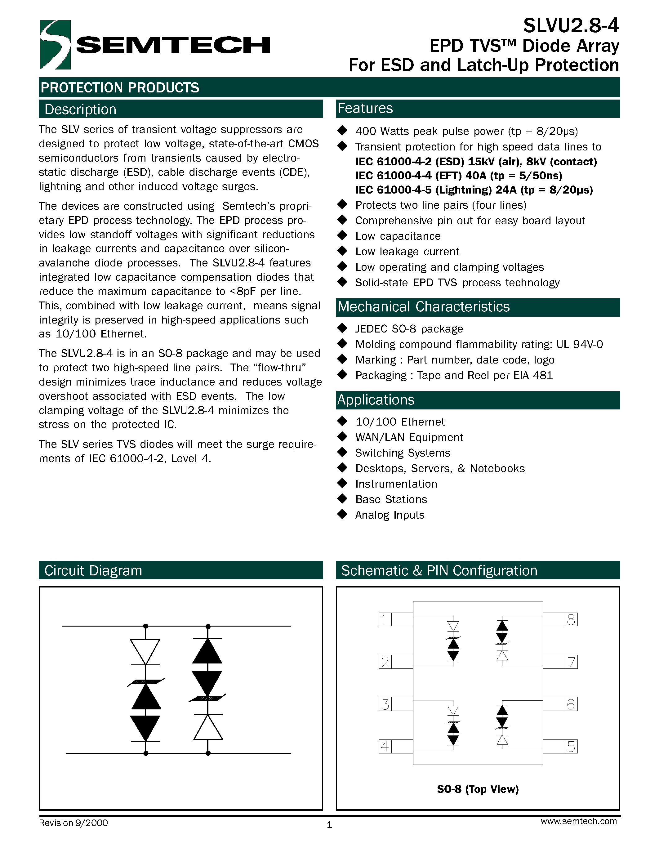 Datasheet SLVU2.8-4TB - EPD TVS Diodes Array For ESD and Latch-Up Protection page 1