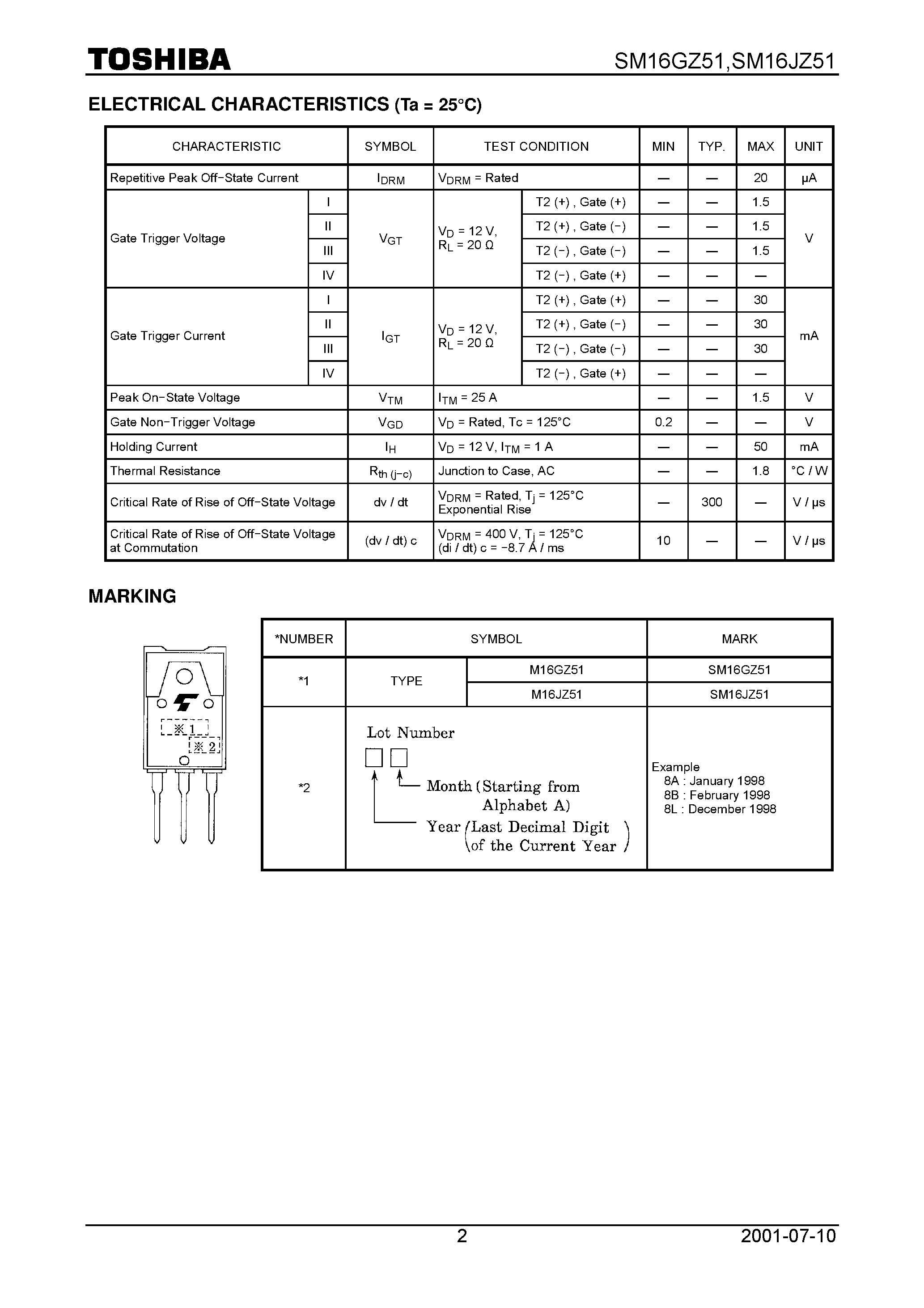 Datasheet SM16GZ51 - AC POWER CONTROL APPLICATIONS page 2