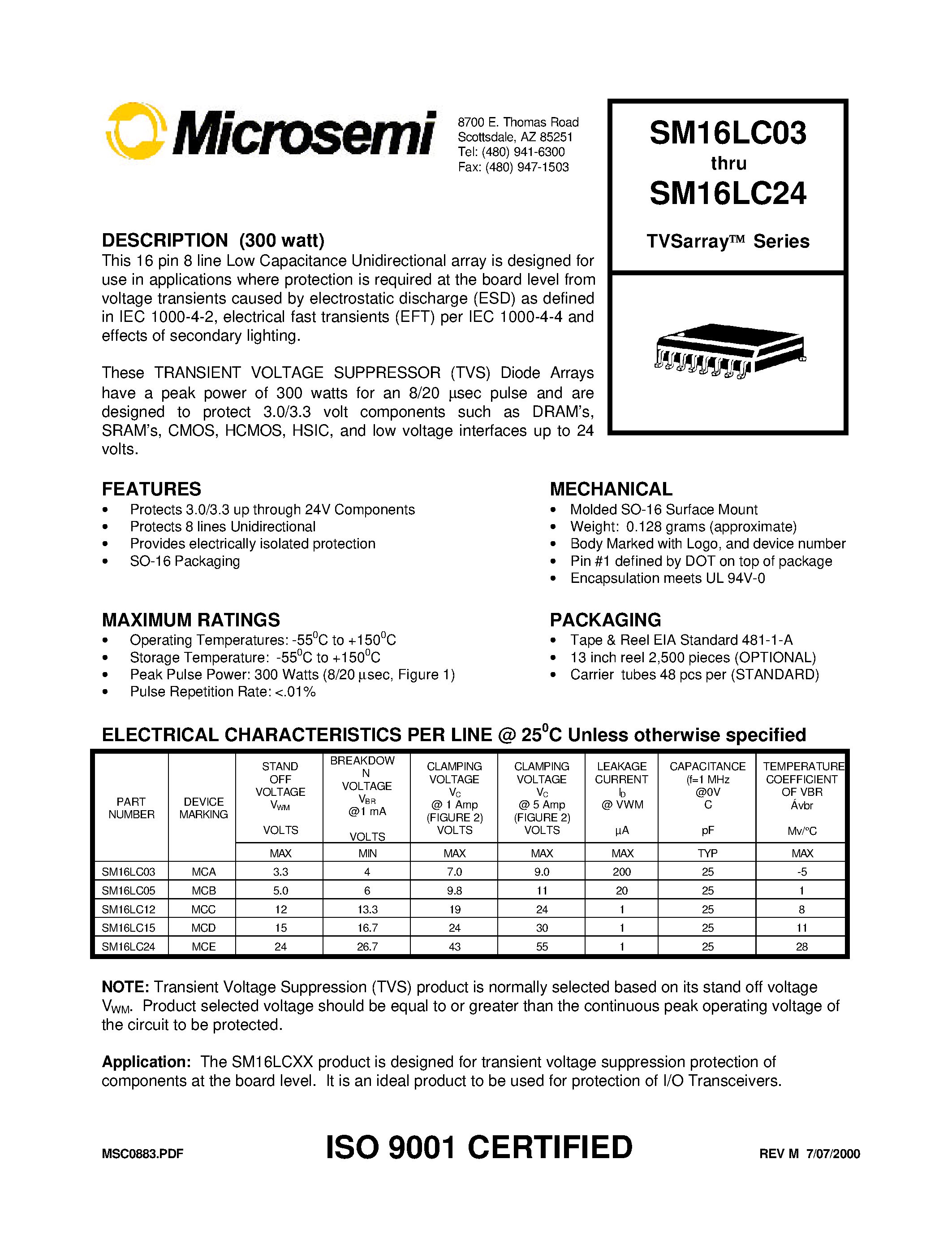 Datasheet SM16LC03 - TVSarray Series page 1