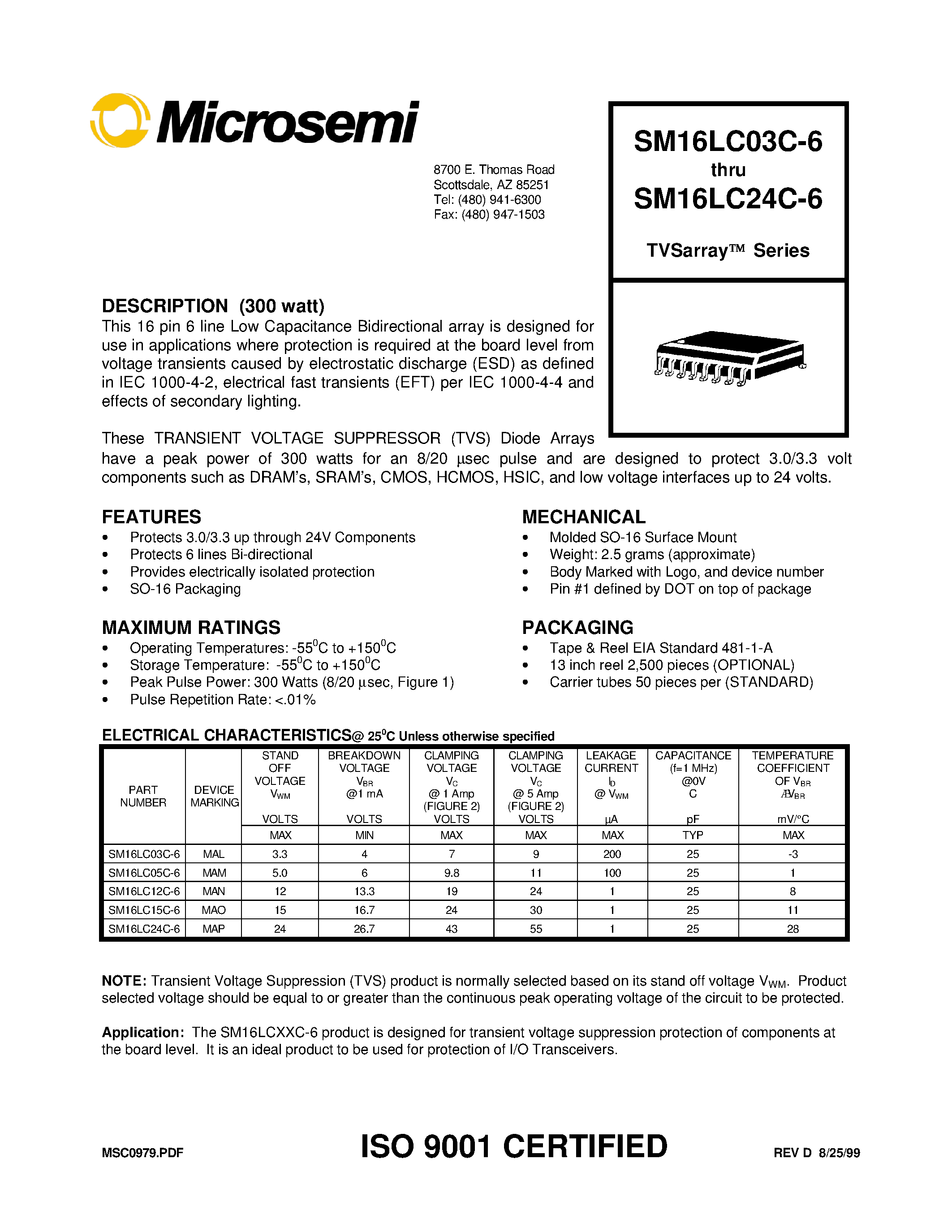 Datasheet SM16LC05C-6 - TVSarray Series page 1