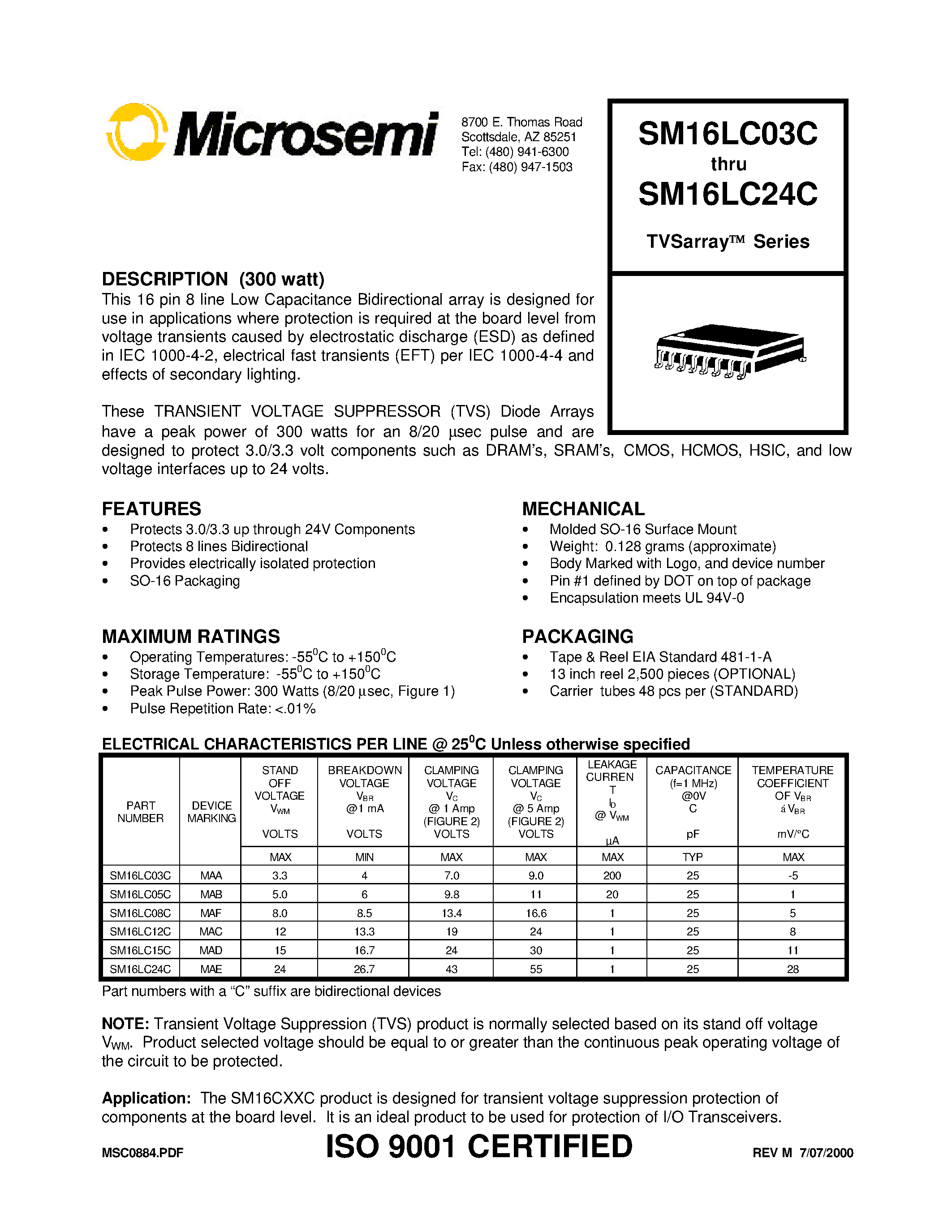Даташит SM16LC15C - TVSarray Series страница 1