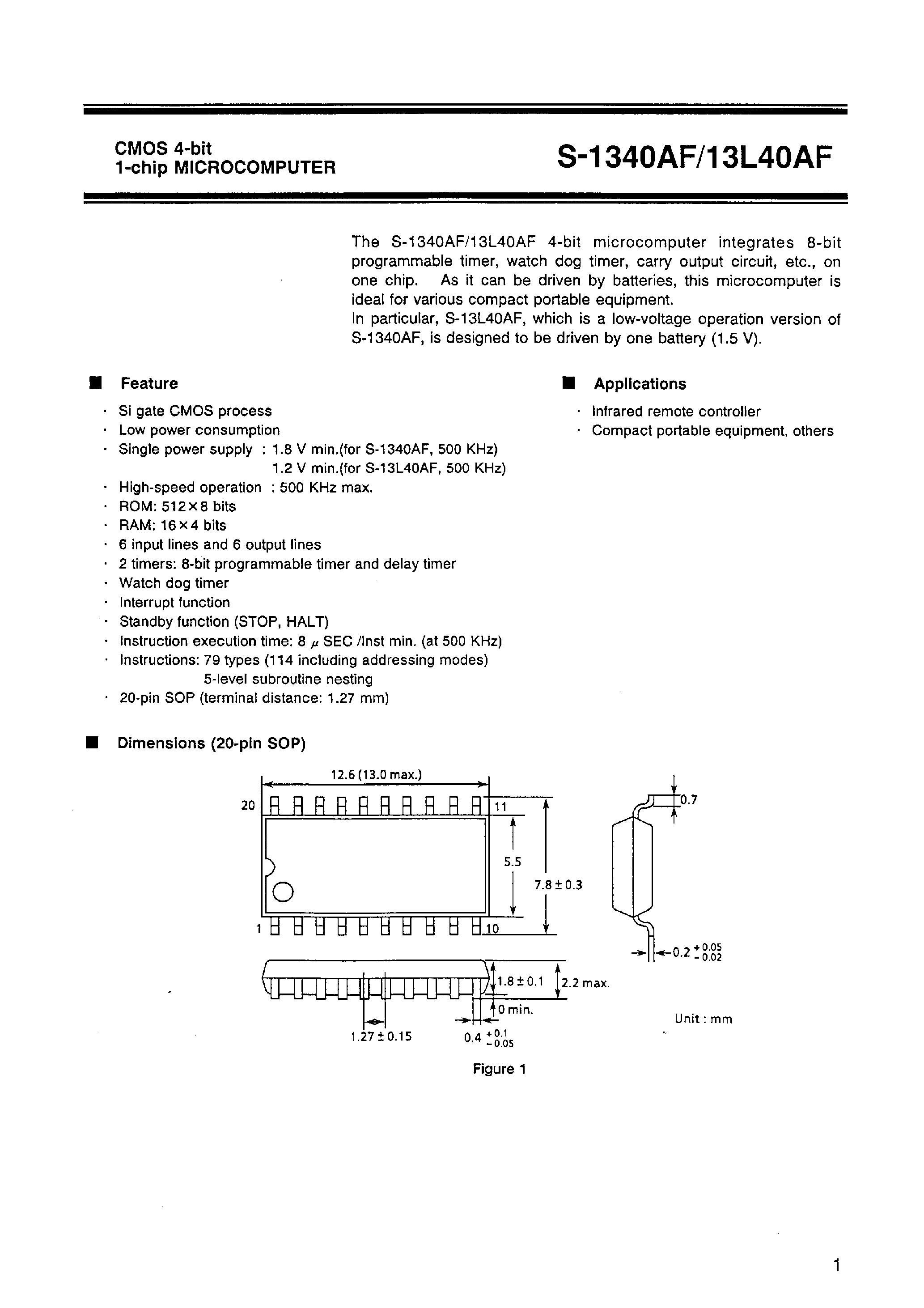 Datasheet S-1340AF - CMOS 4-bit 1-chip MICROCOMPUTER page 2