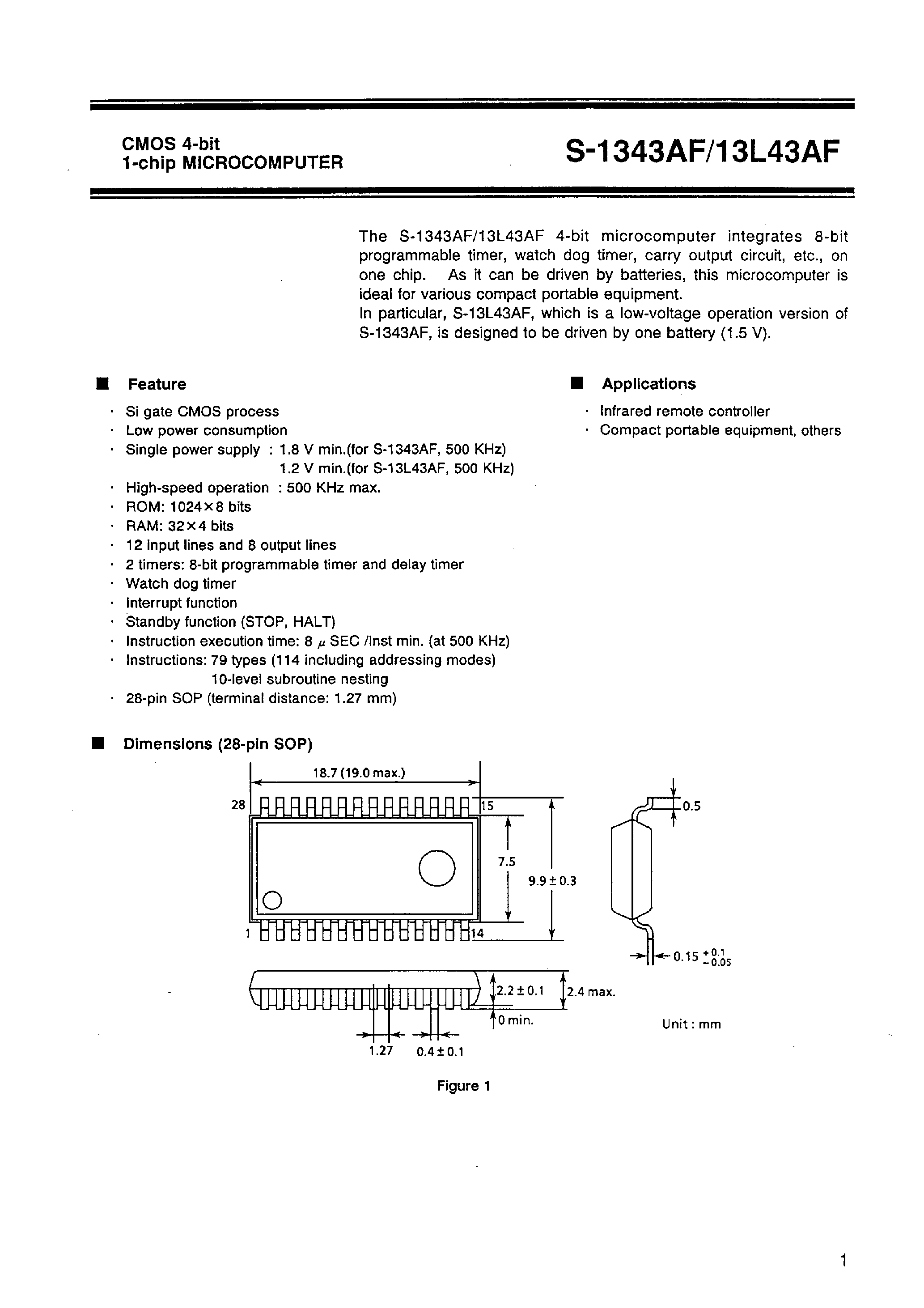 Datasheet S-1343AF - CMOS 4-bit 1-chip MICROCOMPUTER page 2