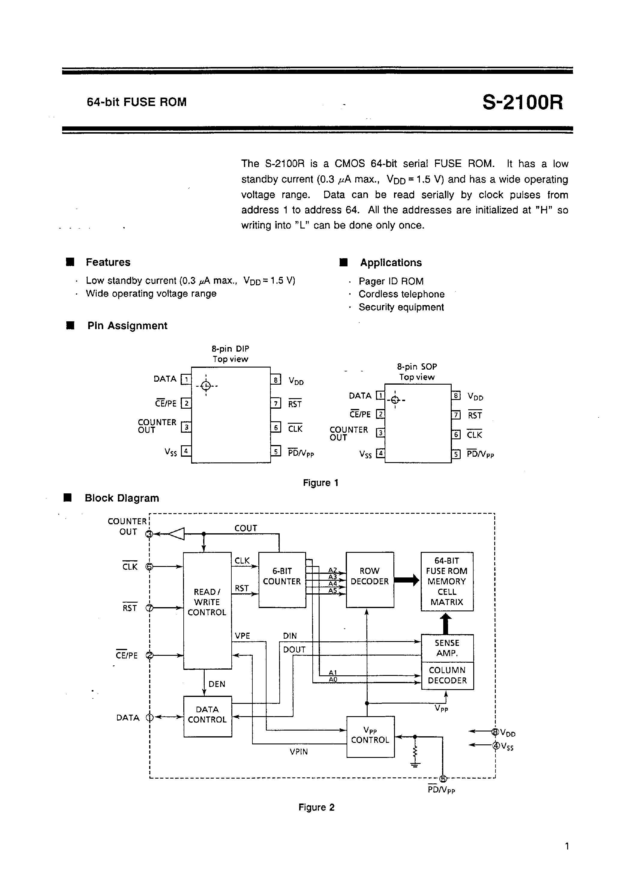 Datasheet S-2100R - 64-bit FUSE ROM page 2