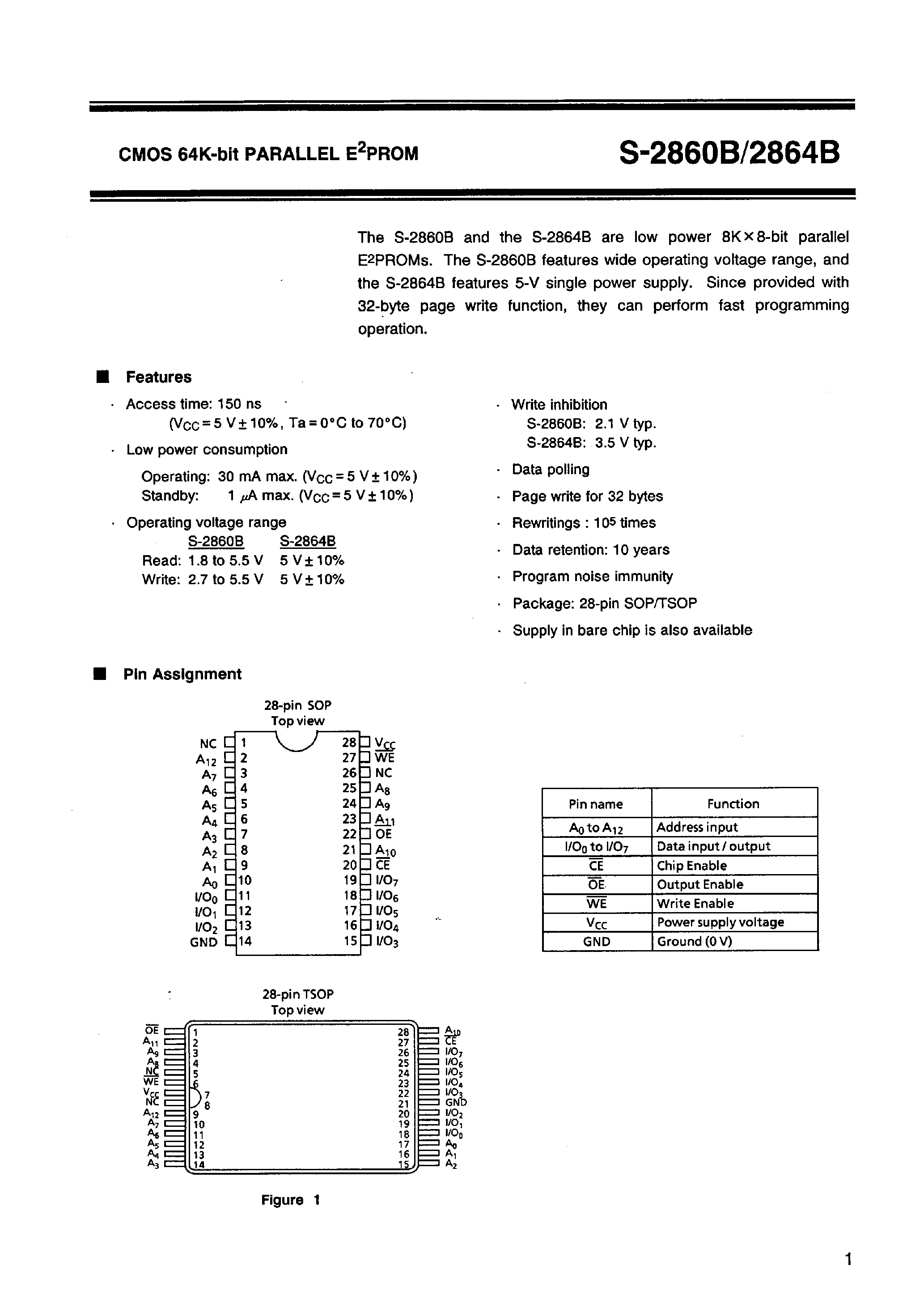 Datasheet S-2864B - CMOS 64K-bit PARALLEL EEPROM page 2