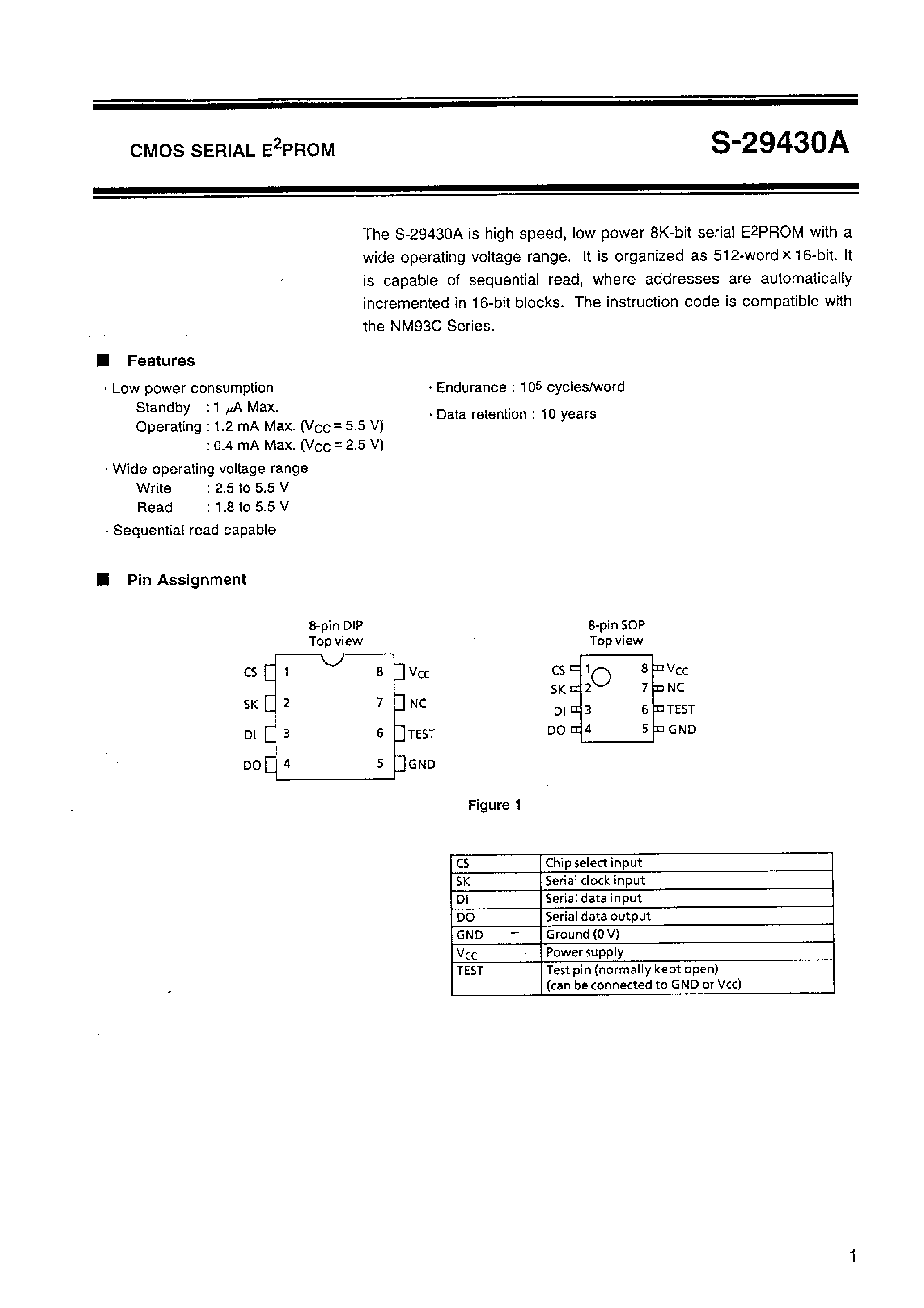 Datasheet S-29430A - CMOS SERIAL EEPROM page 2