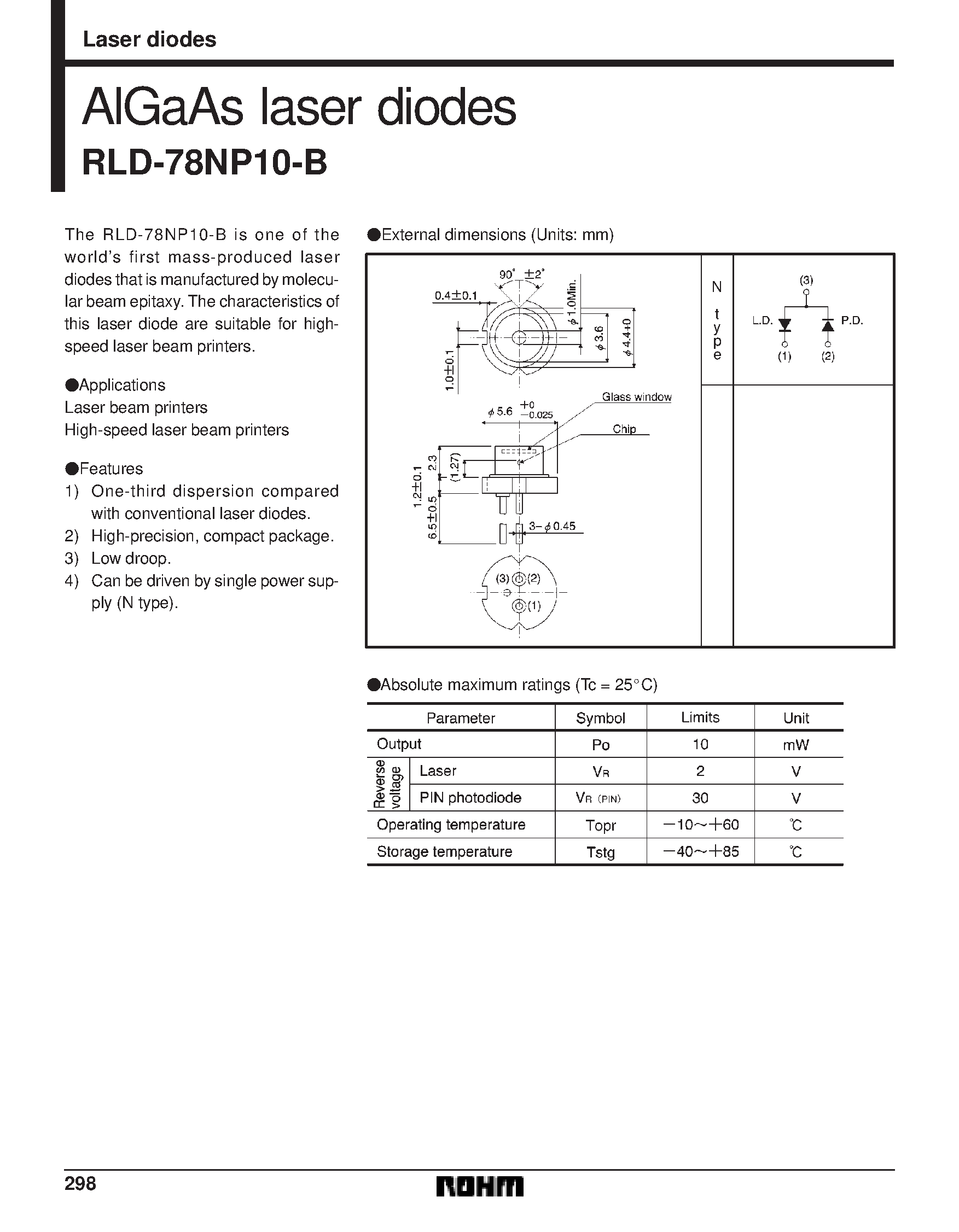 Datasheet RLD-78NP10-B - AlGaAs laser diodes page 1