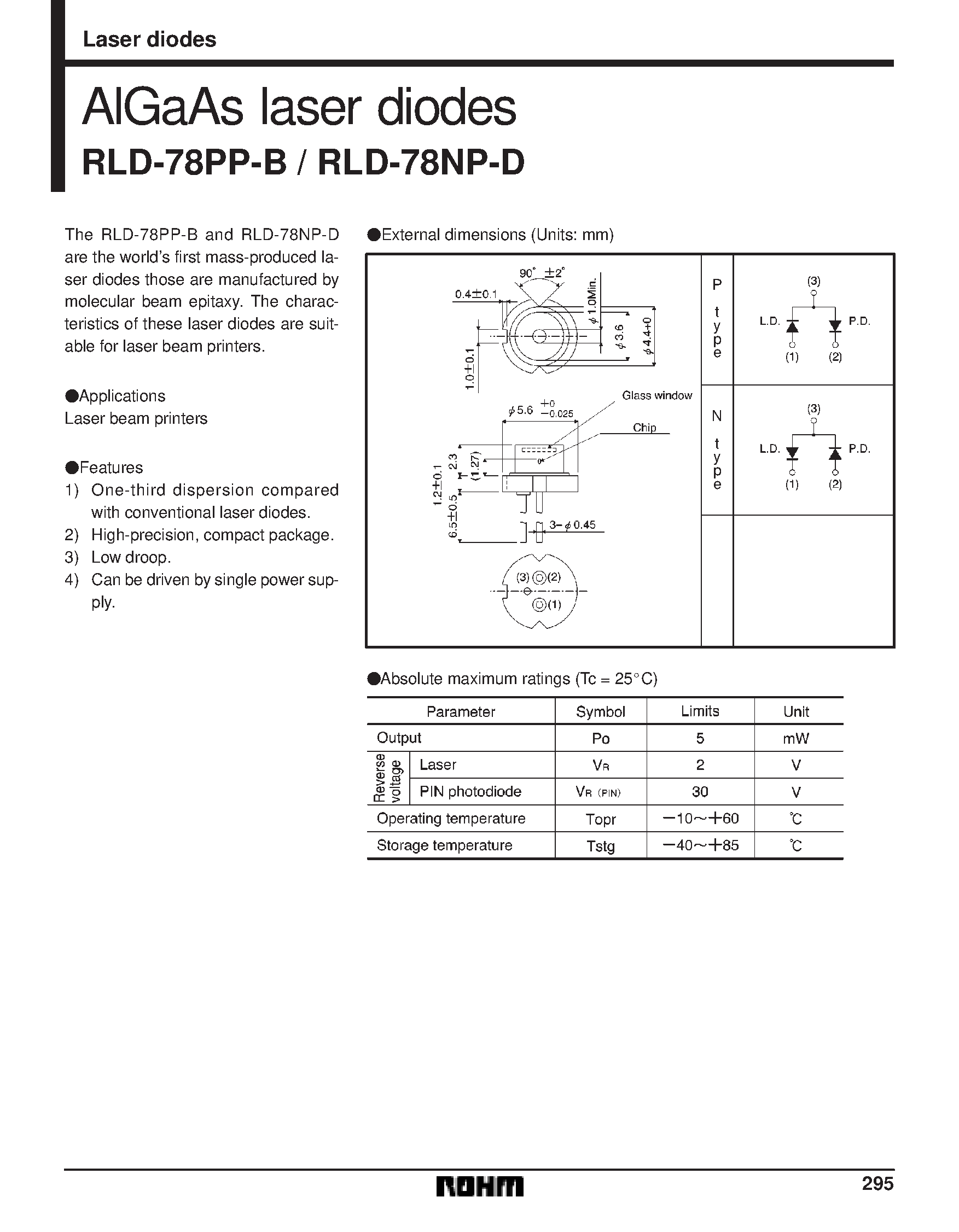 Datasheet RLD-78PP-B - AlGaAs laser diodes page 1