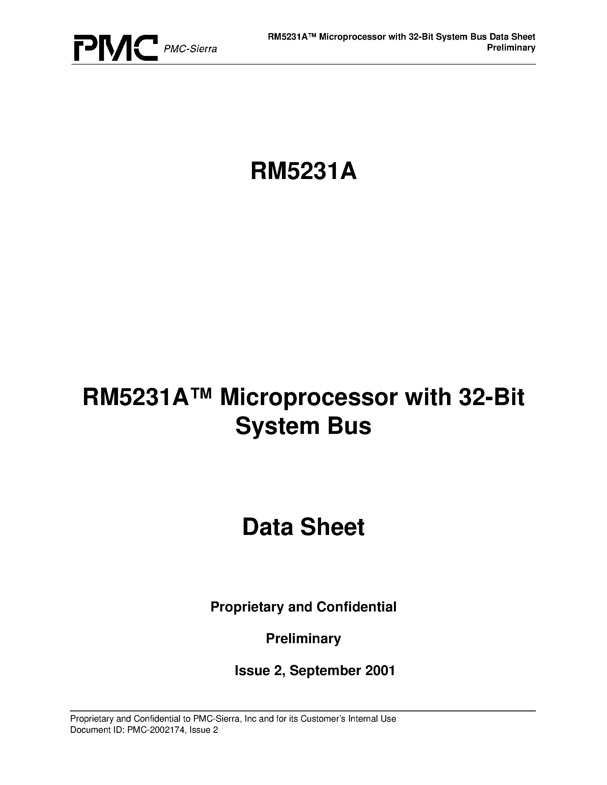 Даташит RM5231A-250-H - RM5231A Microprocessor with 32-Bit System Bus Data Sheet Preliminary страница 1