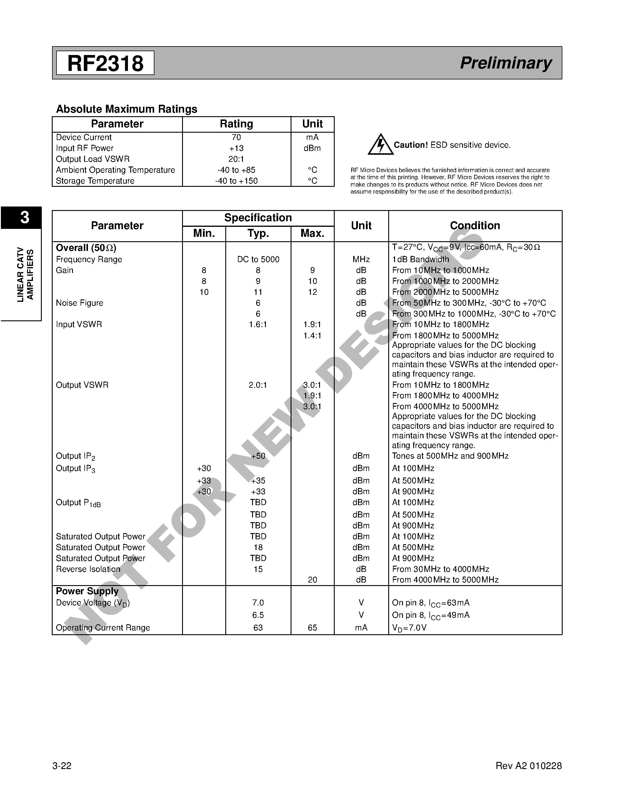 Даташит RF2318PCBA-H - LINEAR BROADBAND AMPLIFIER страница 2