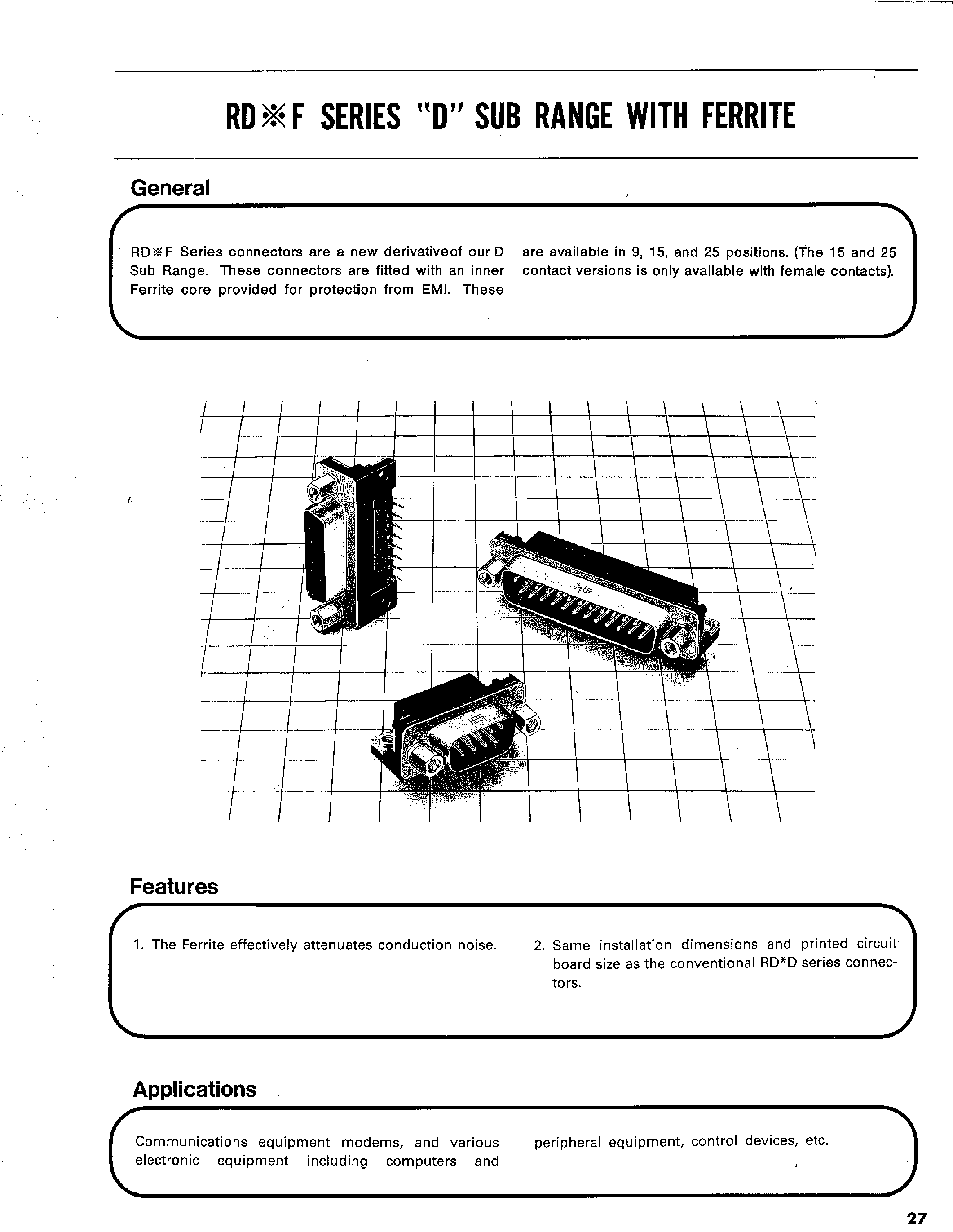 Даташит RDAF-15PE-LM(4-40) - D SUB RANGE WITH FERRITE страница 1