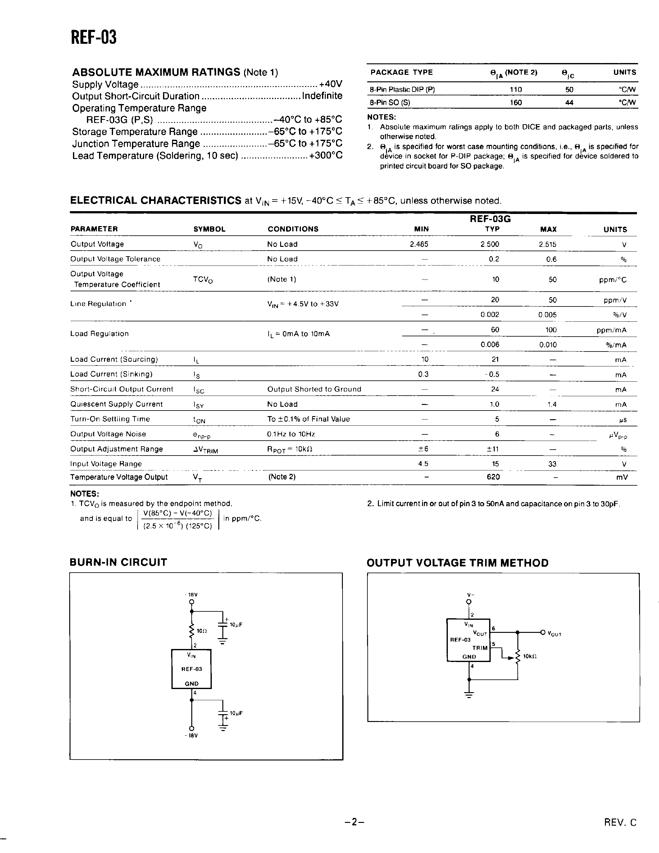 Даташит REF-03 - +2.5V Precision Voltage Reference страница 2