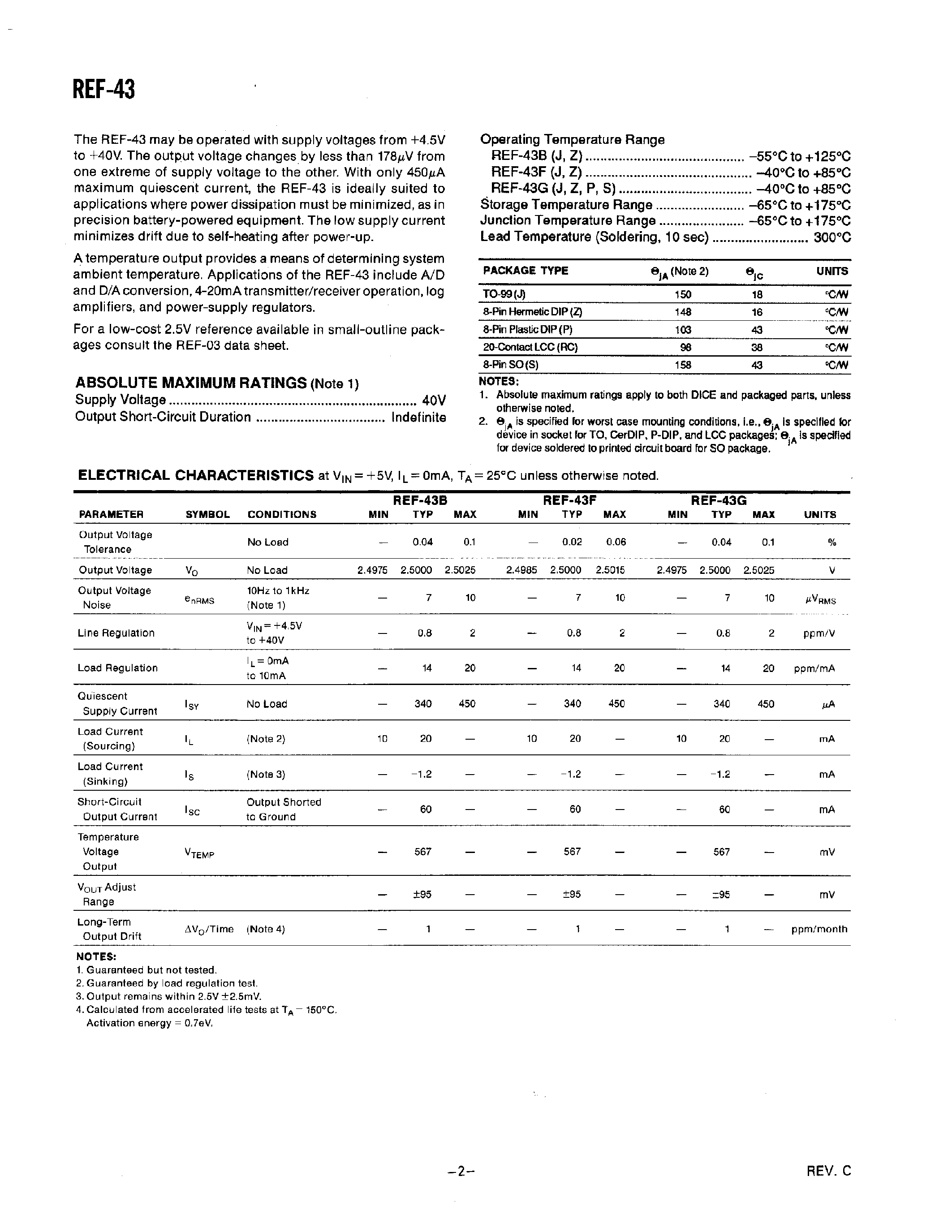 Даташит REF-43 - +2.5V Low Power Precision Voltage Reference страница 2
