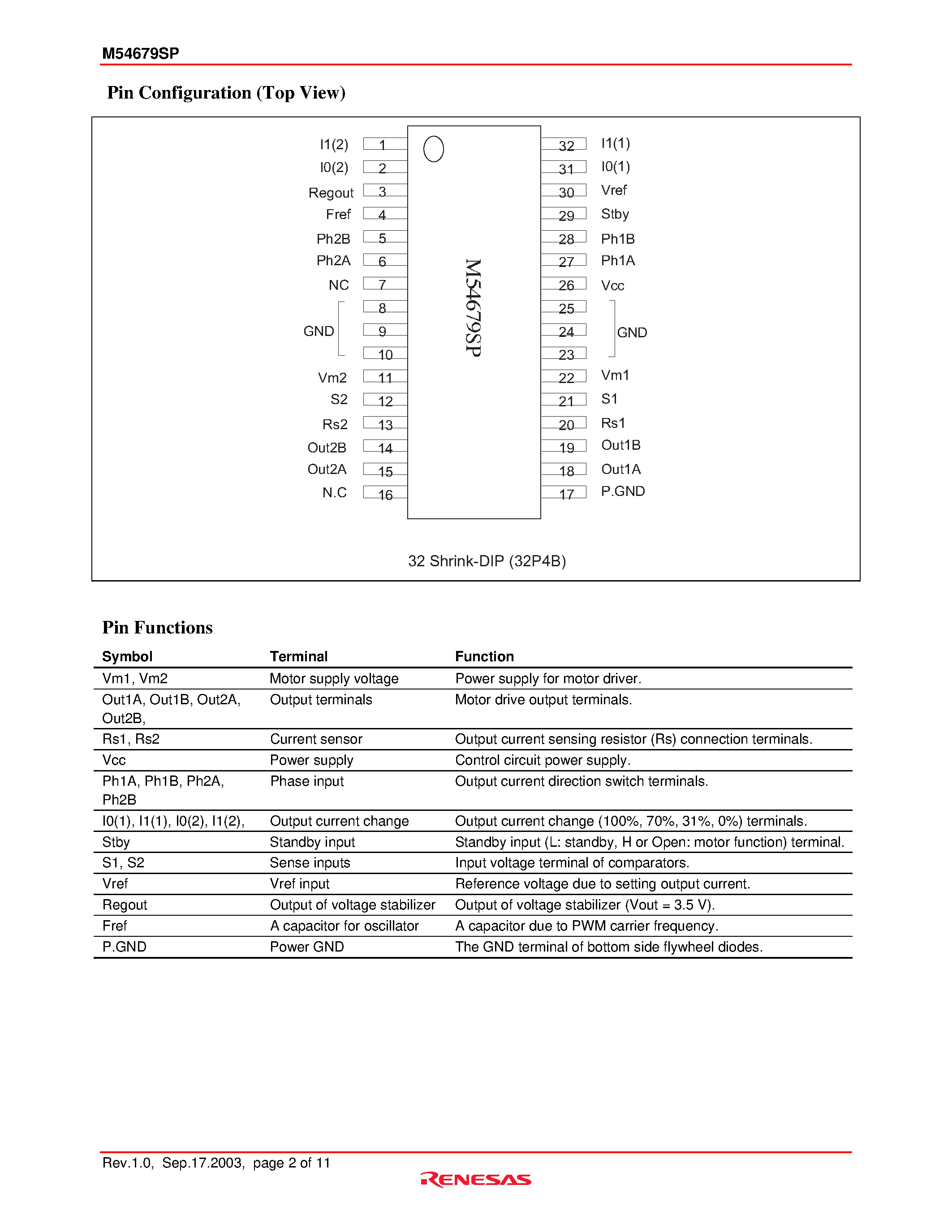 Даташит REJ03F0052_M54679SP - 2-Phase Stepper Motor Driver страница 2