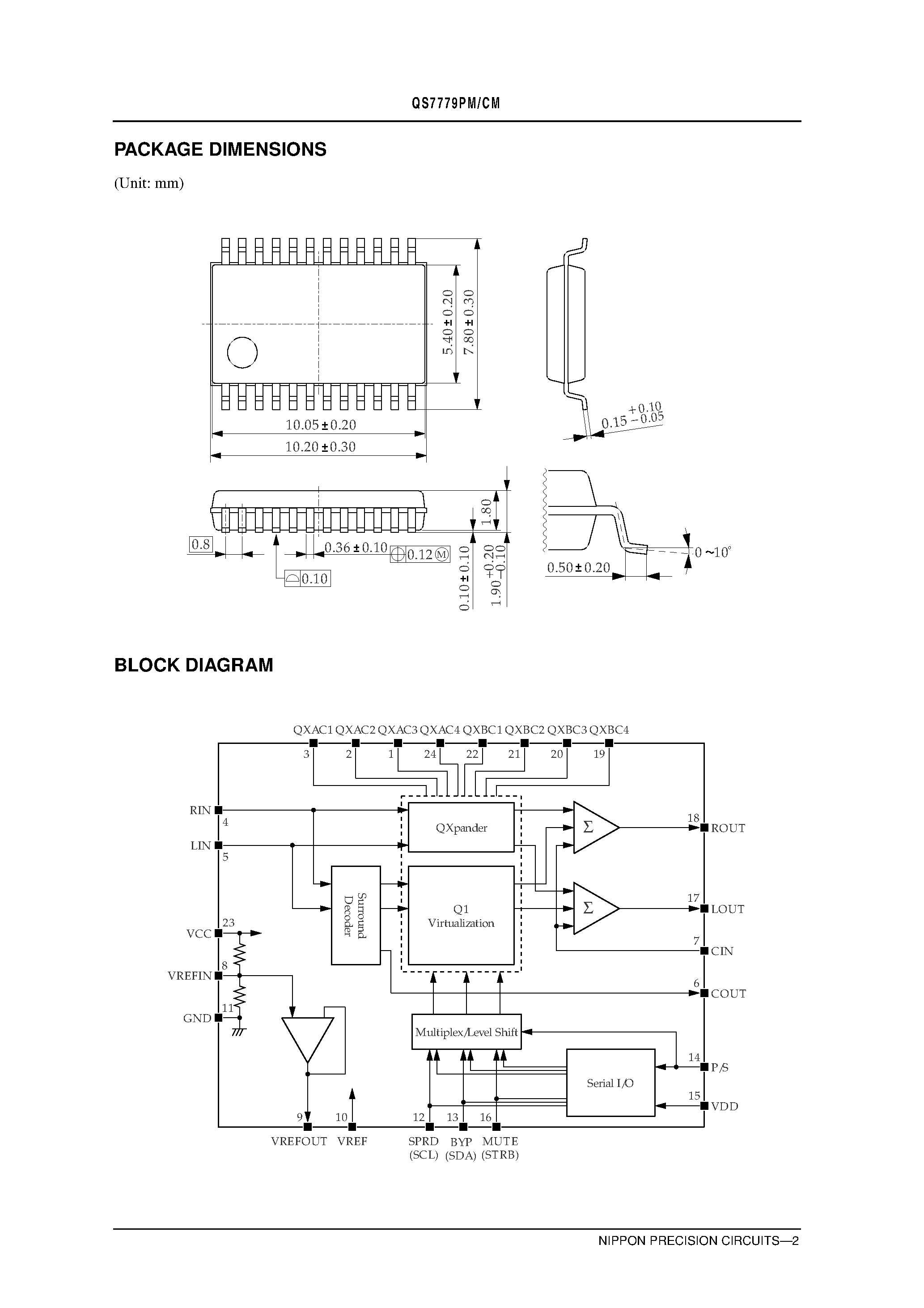 Даташит QS7779CM - 3D Stereo Enhancement and 3D Virtual Stereo Surround with Dolby Pro Logic and Mixed DVD (AC-3) Decoder страница 2