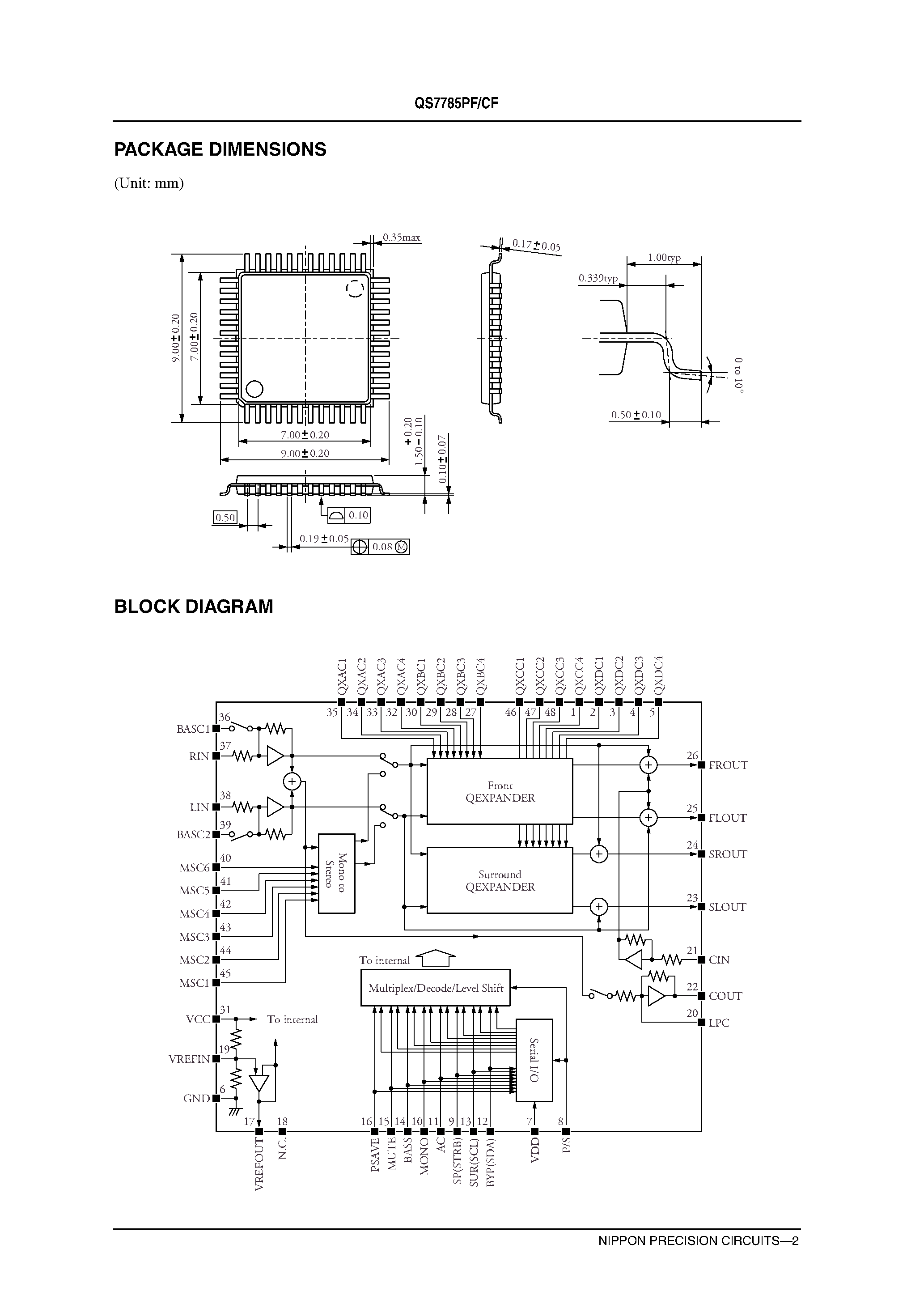 Даташит QS7785 - 3D 2/4-Channel Stereo Surround Synthesizer страница 2